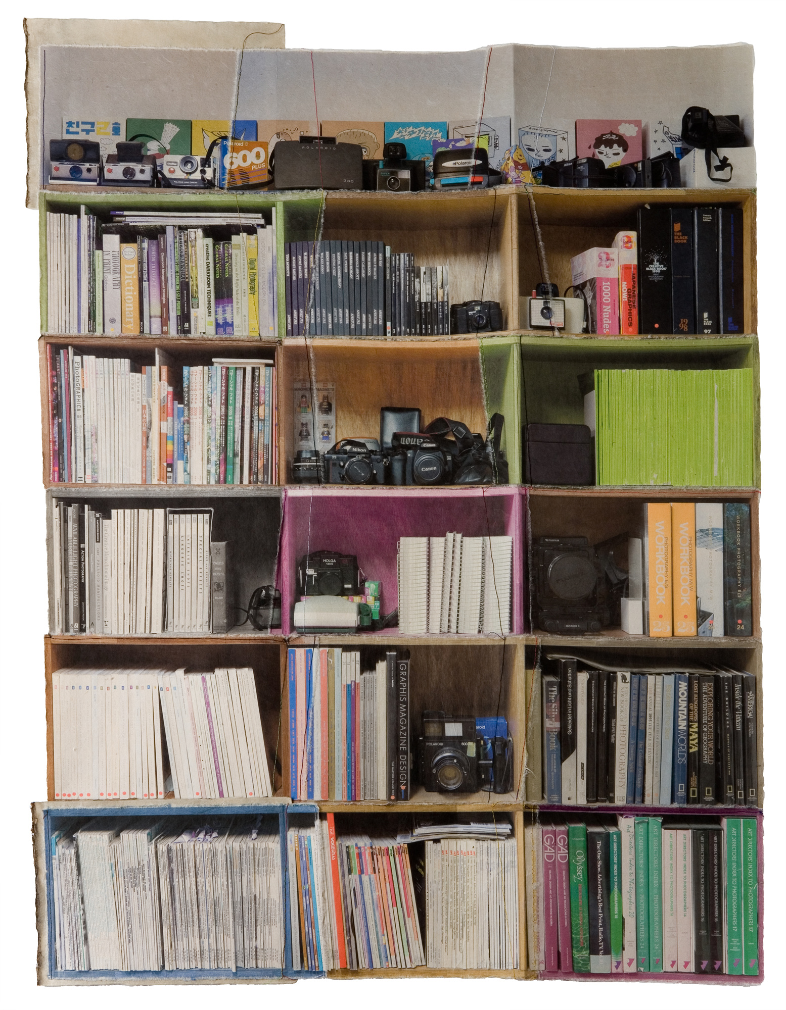 책가도001_프린트된 한지에 손바느질_112cm×83cm_2007