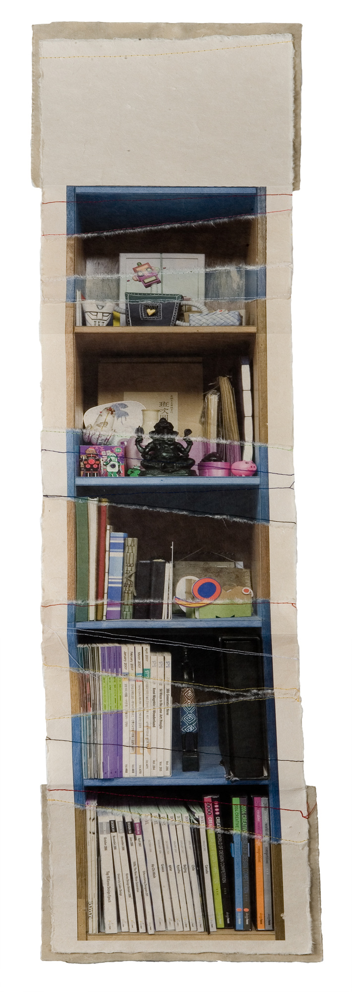 책가도002_프린트된 한지에 손바느질_104cm×35cm_2007