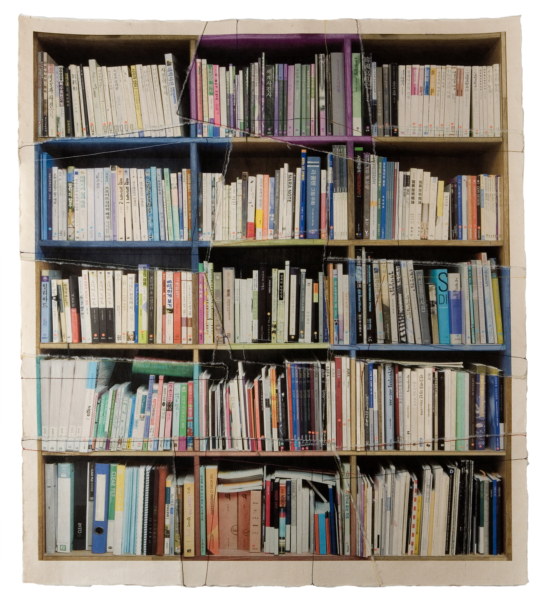 책가도003_프린트된 한지에 손바느질_104cm×87cm_2007