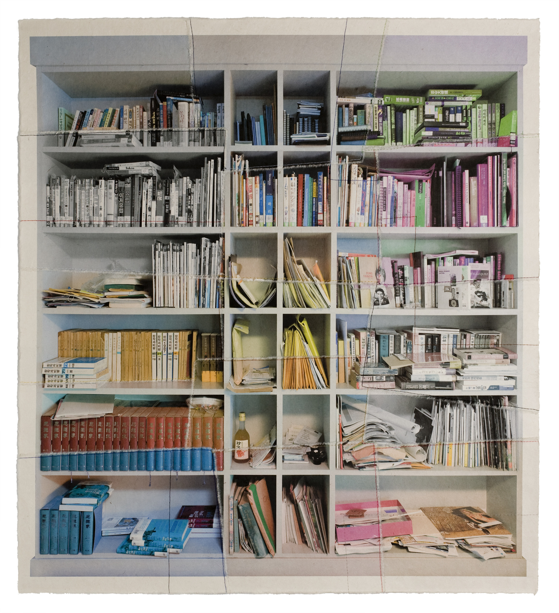 책가도011_프린트된 한지에 손바느질_108cm×98cm_2008