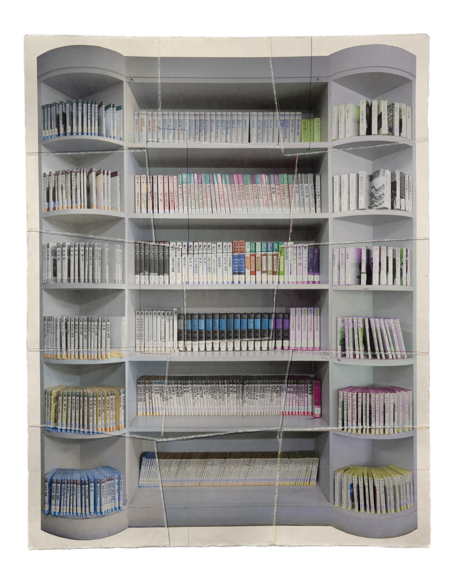 책가도012_프린트된 한지에 손바느질_126cm×100cm_2008