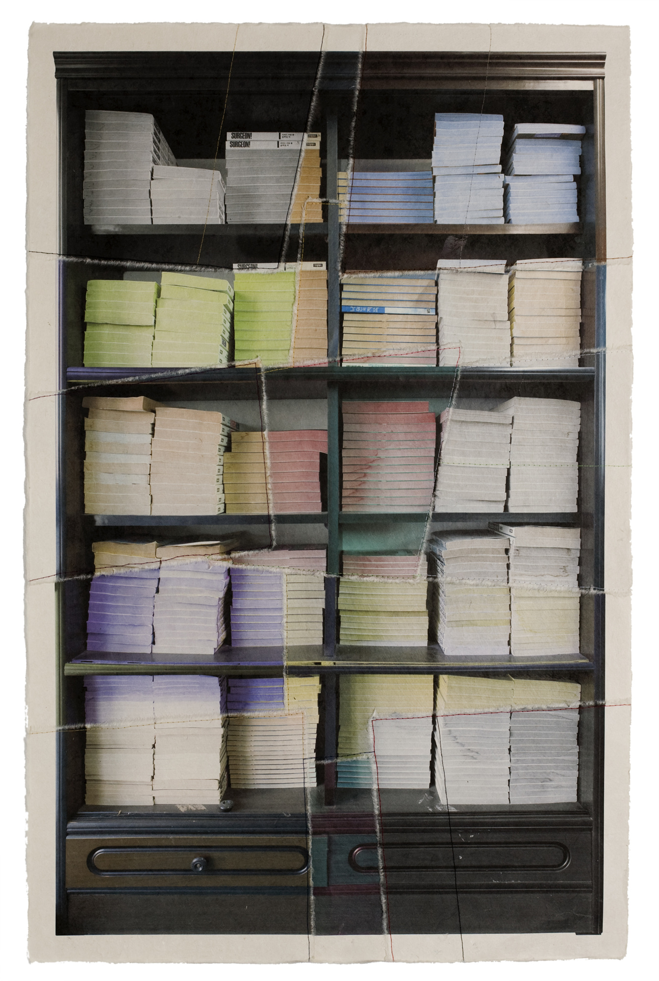 책가도014_프린트된 한지에 손바느질_107cm×68cm_2008