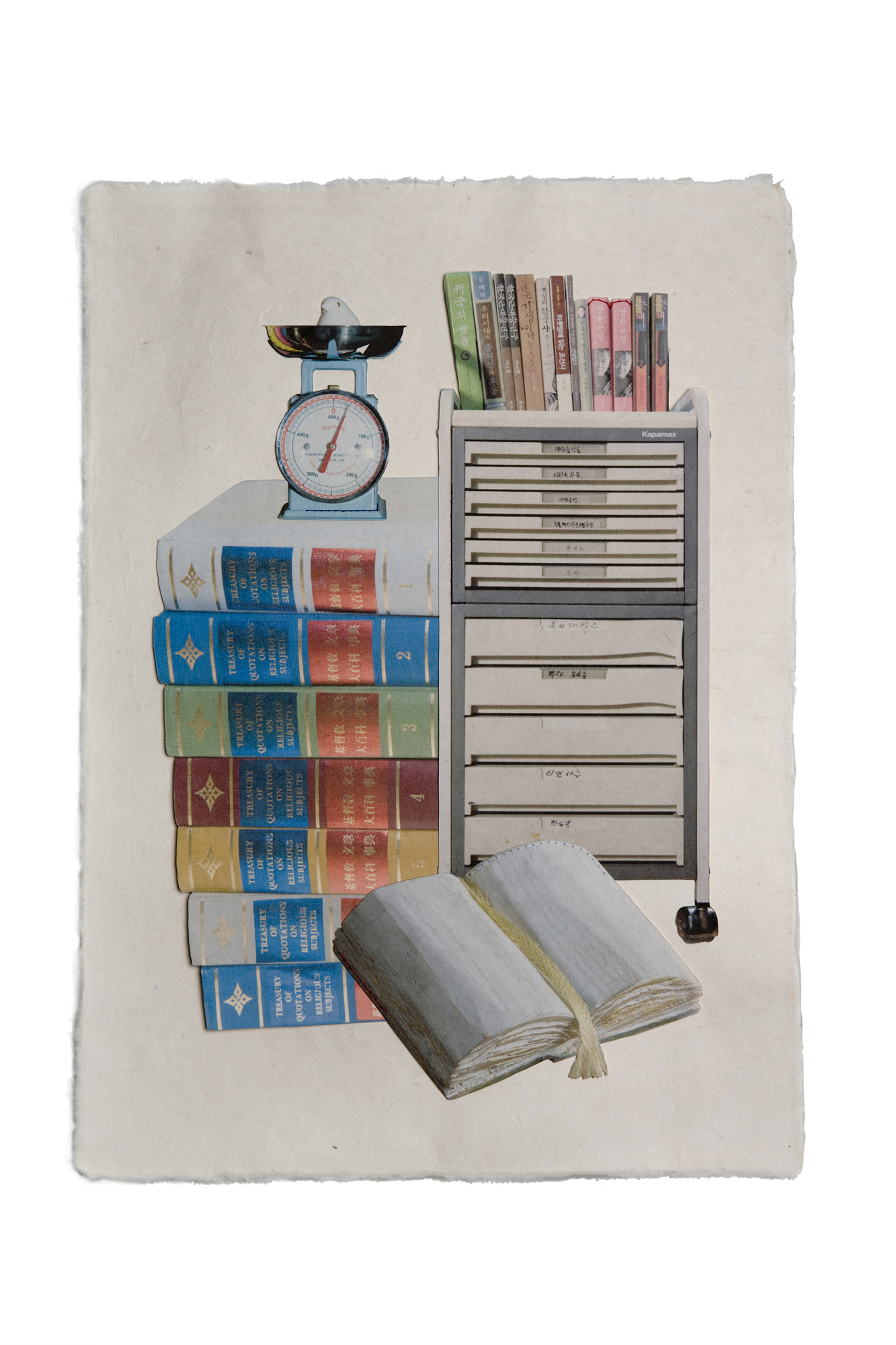 책가도018_프린트된 한지에 손바느질_60cm×43cm_2008