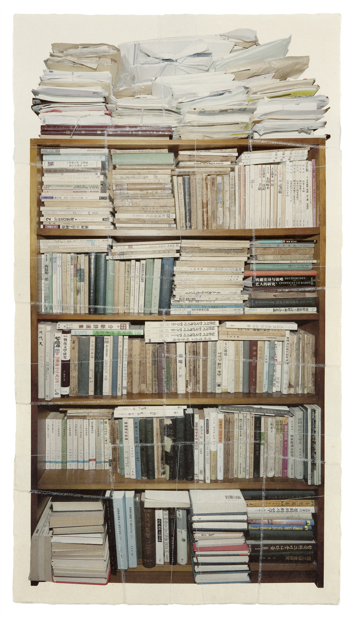 책가도033_프린트된 한지에 손바느질_116cm×62cm_2010