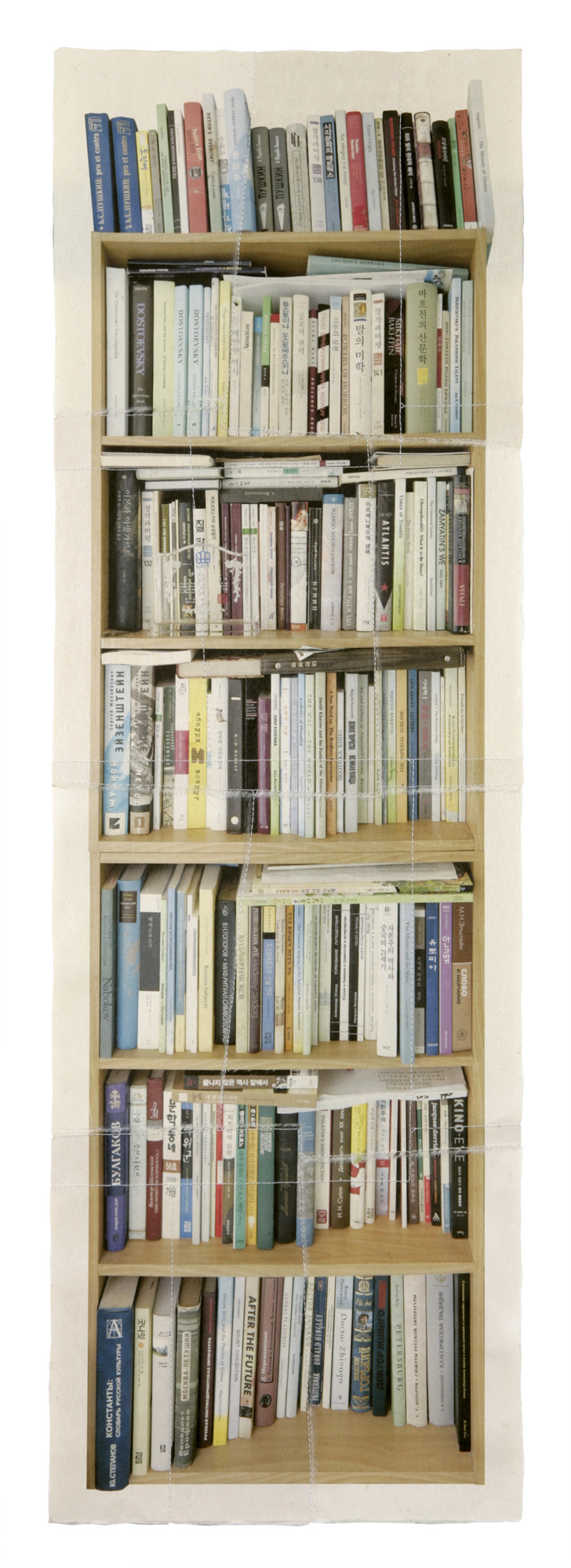 책가도042_프린트된 한지에 손바느질_121cm×39cm_2010