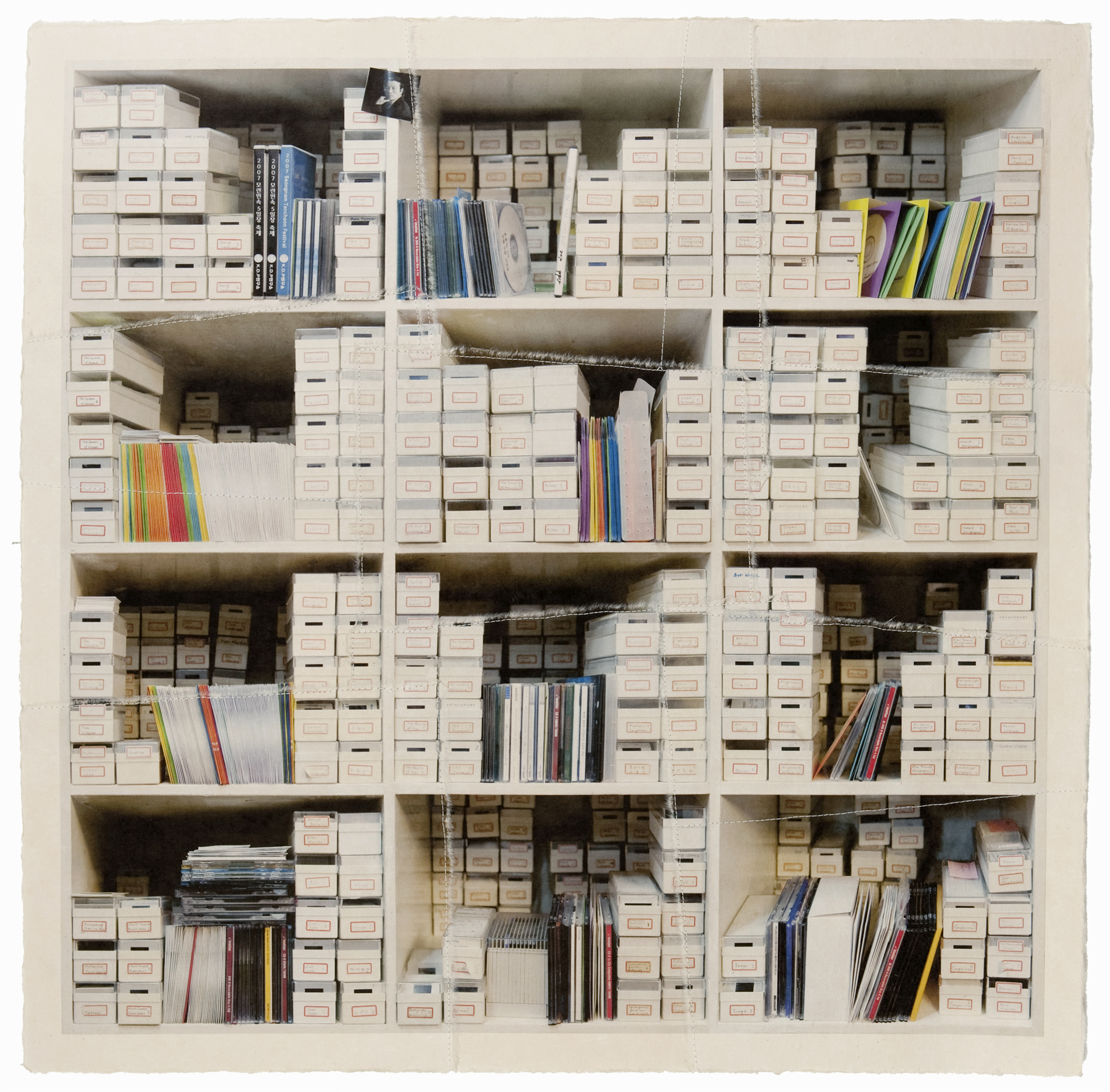 책가도046_프린트된 한지에 손바느질_85cm×85cm_2010