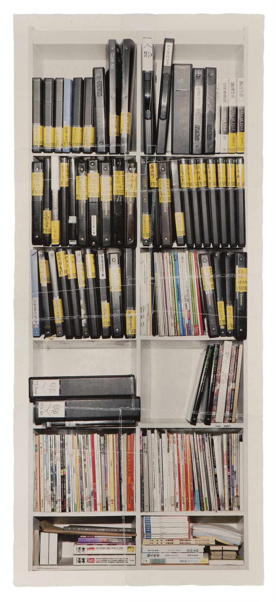 책가도052_프린트된 한지에 손바느질_121cm×52cm_2013