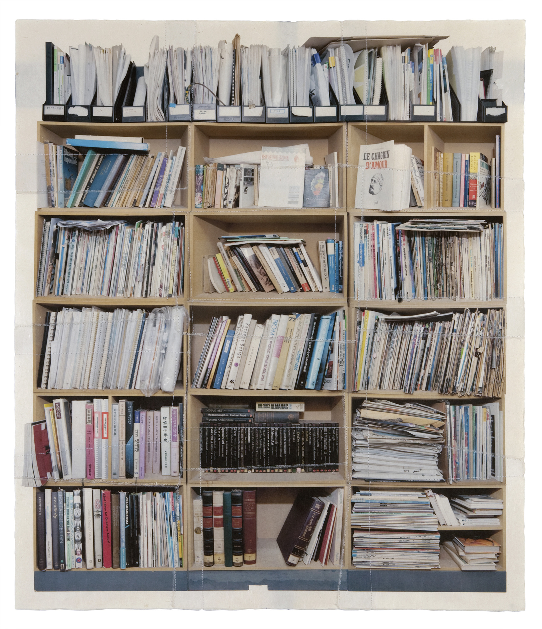 책가도060_프린트된 한지에 손바느질_104cm×88cm_2010