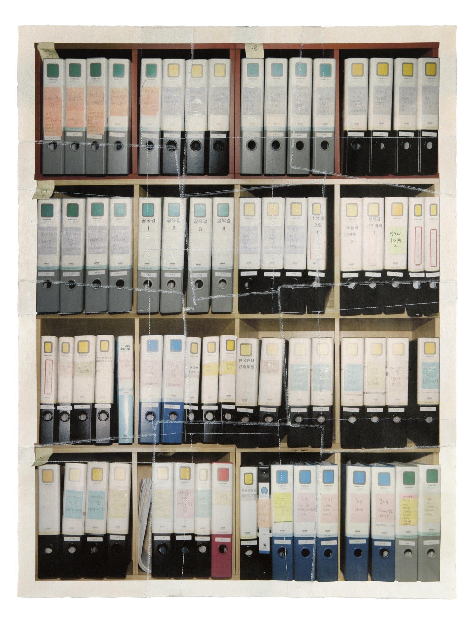 책가도062_프린트된 한지에 손바느질_107cm×81cm_2010