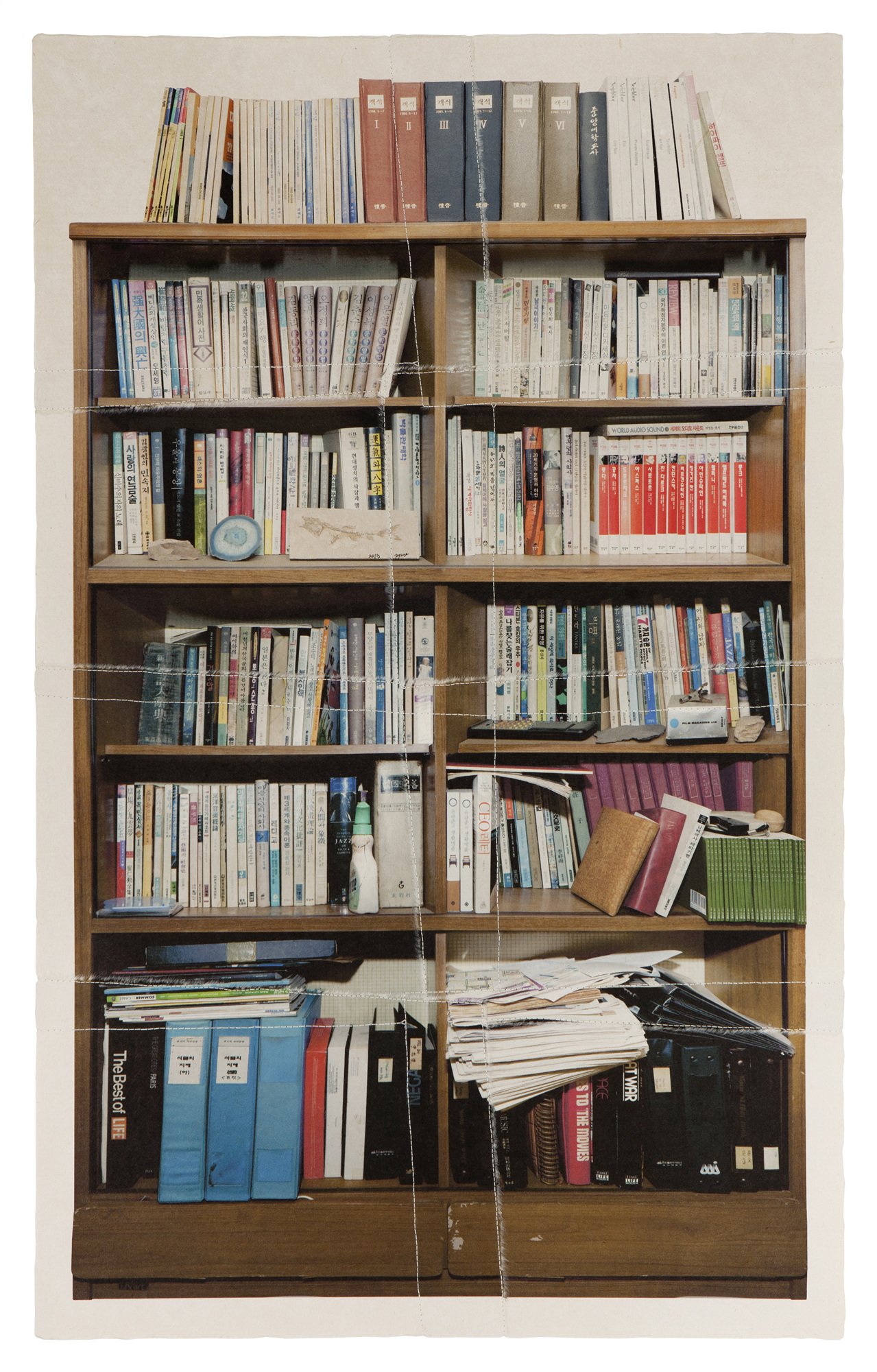 책가도066_프린트된 한지에 손바느질_105cm×65cm_2013