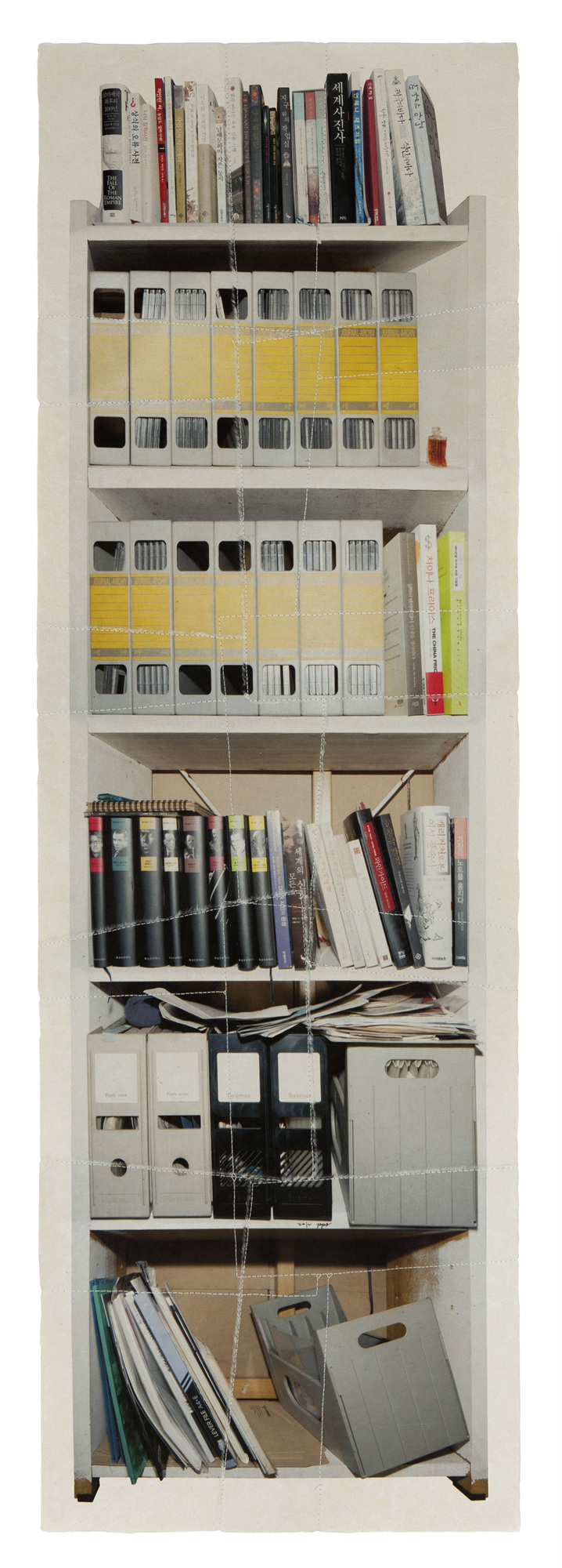 책가도068_프린트된 한지에 손바느질_140cm×45cm_2012