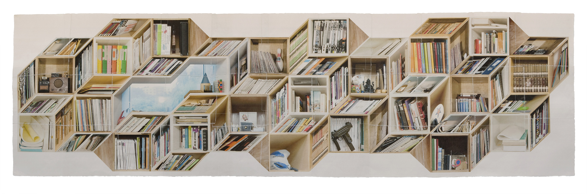 책가도079_프린트된 한지에 손바느질_106cm×355cm_2010