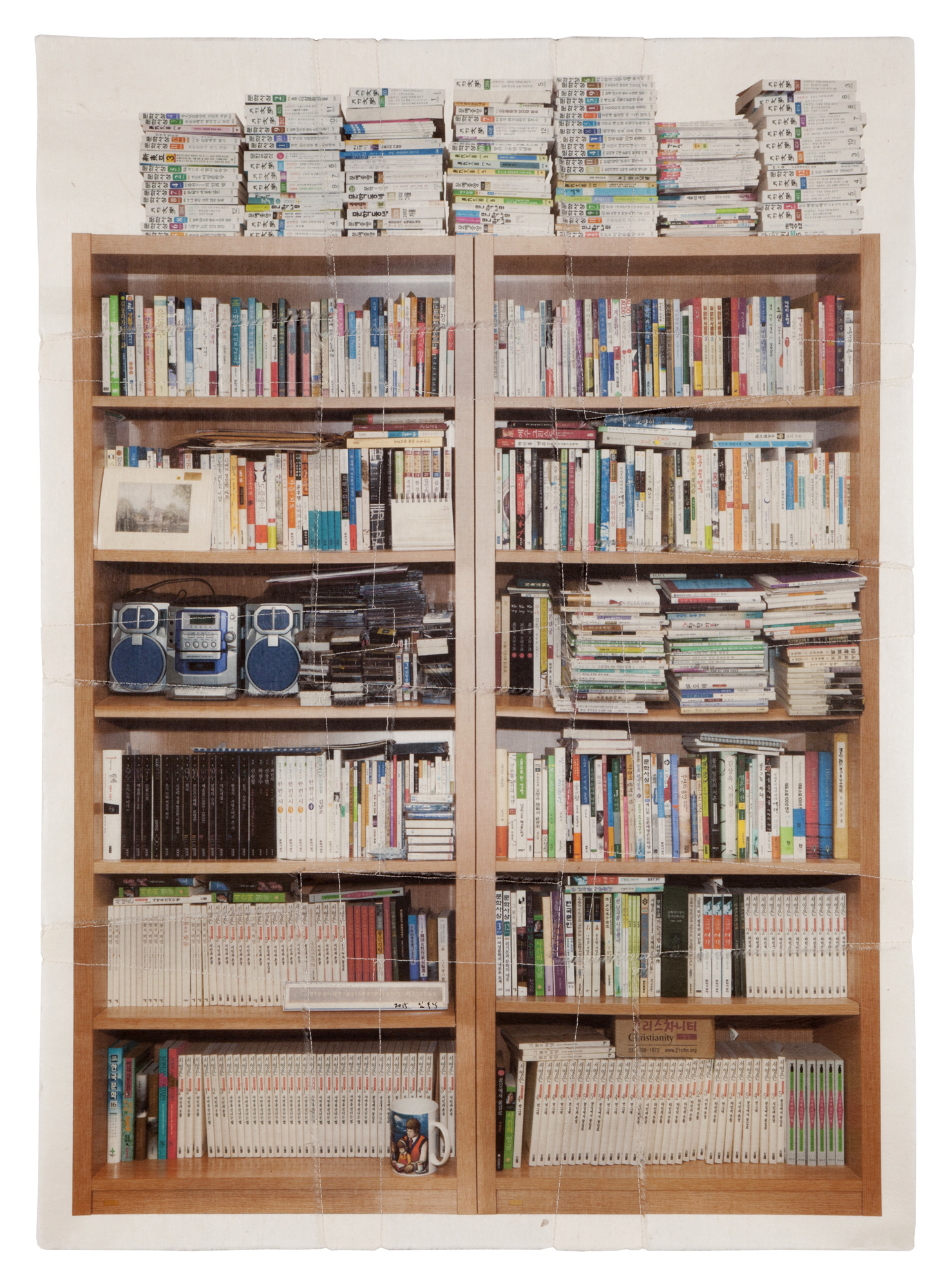 책가도080_프린트된 한지에 손바느질_110cm×80cm_2015