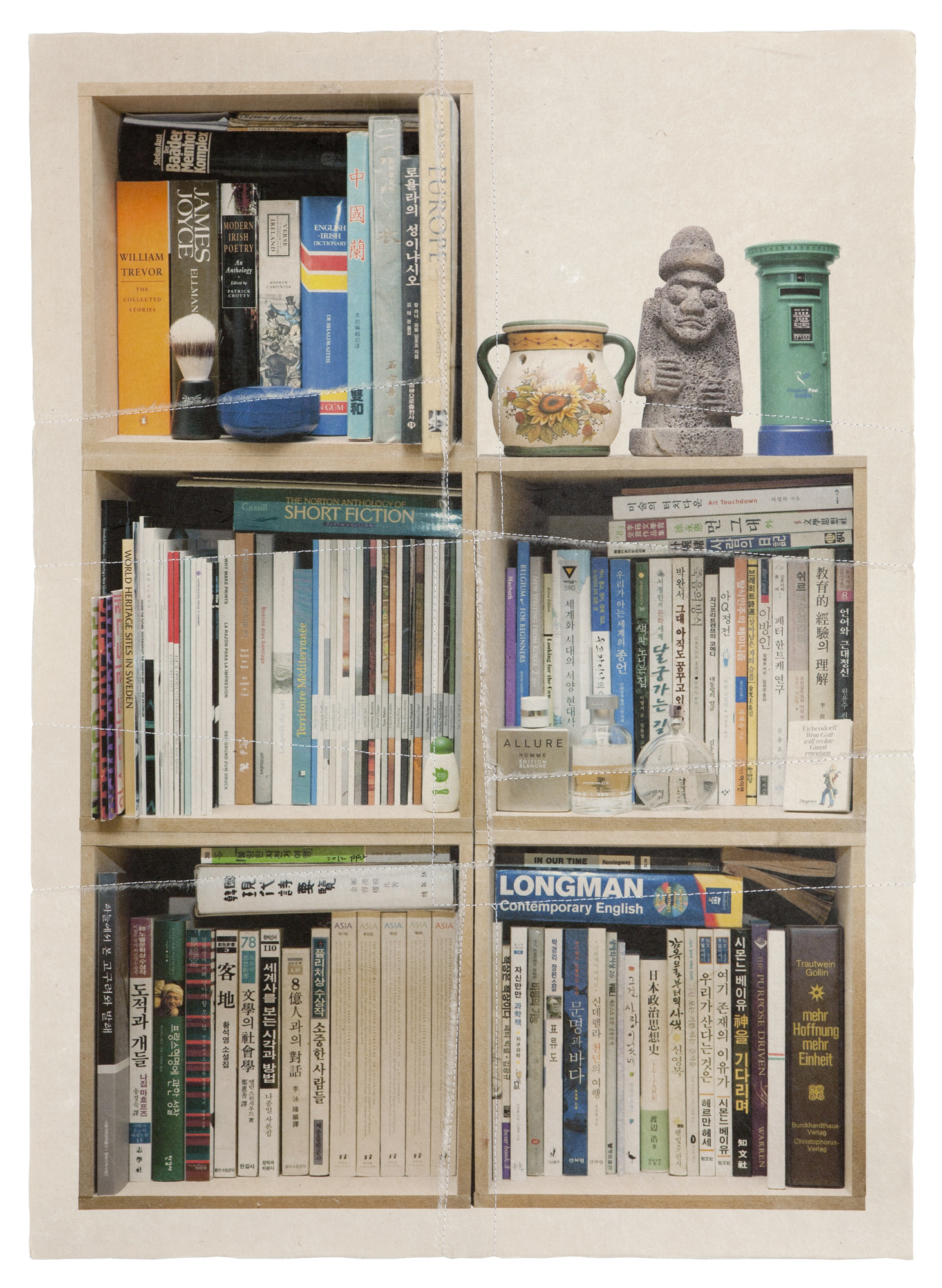 책가도081_프린트된 한지에 손바느질_80cm×58cm_2012