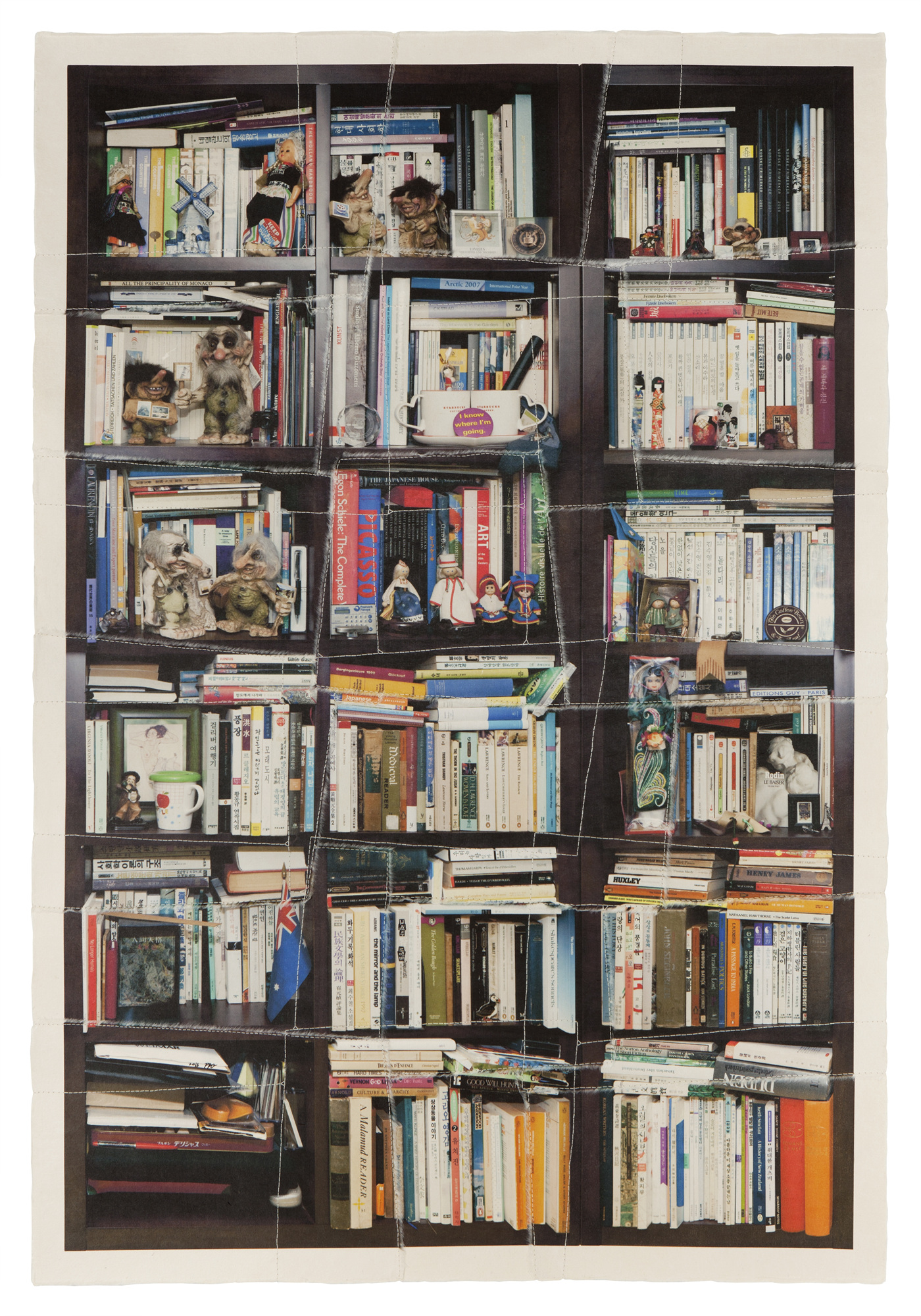 책가도083_프린트된 한지에 손바느질_121cm×83cm_2013