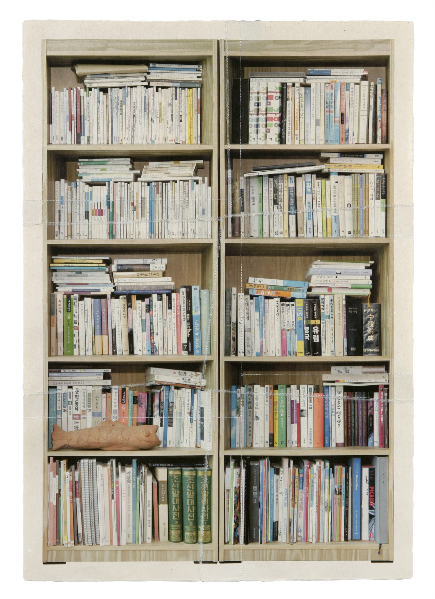 책가도084_프린트된 한지에 손바느질_90cm×62cm_2010