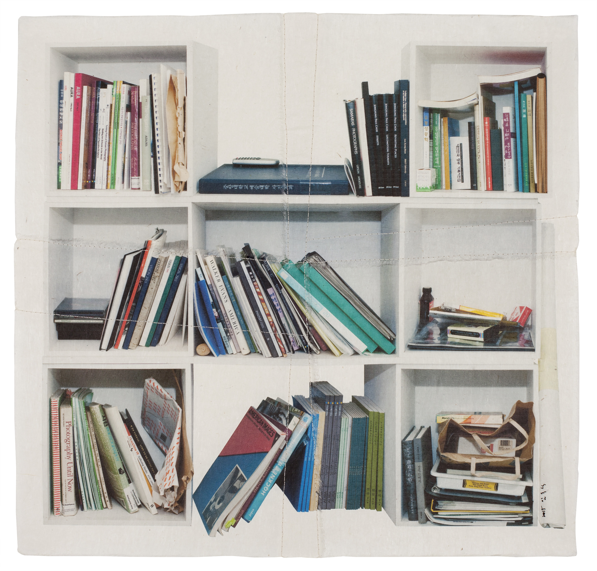 책가도093_프린트된 한지에 손바느질_61cm×63cm_2015