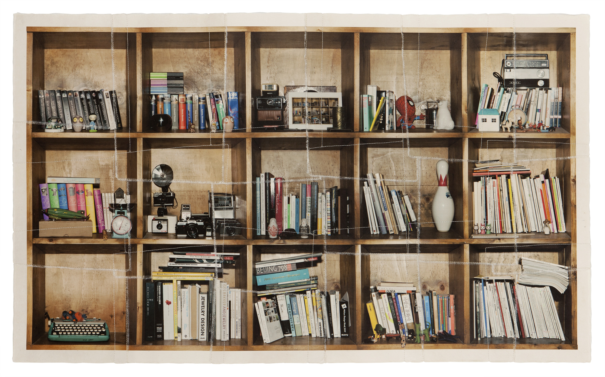 책가도109_프린트된 한지에 손바느질_135cm×83cm_2013