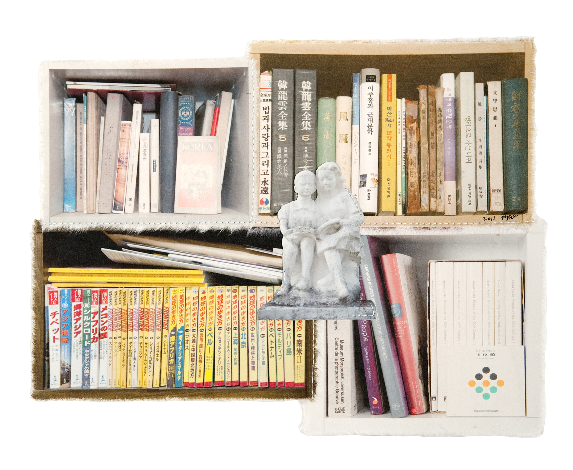 책가도124_프린트된 한지에 손바느질_28cm×36cm_2011