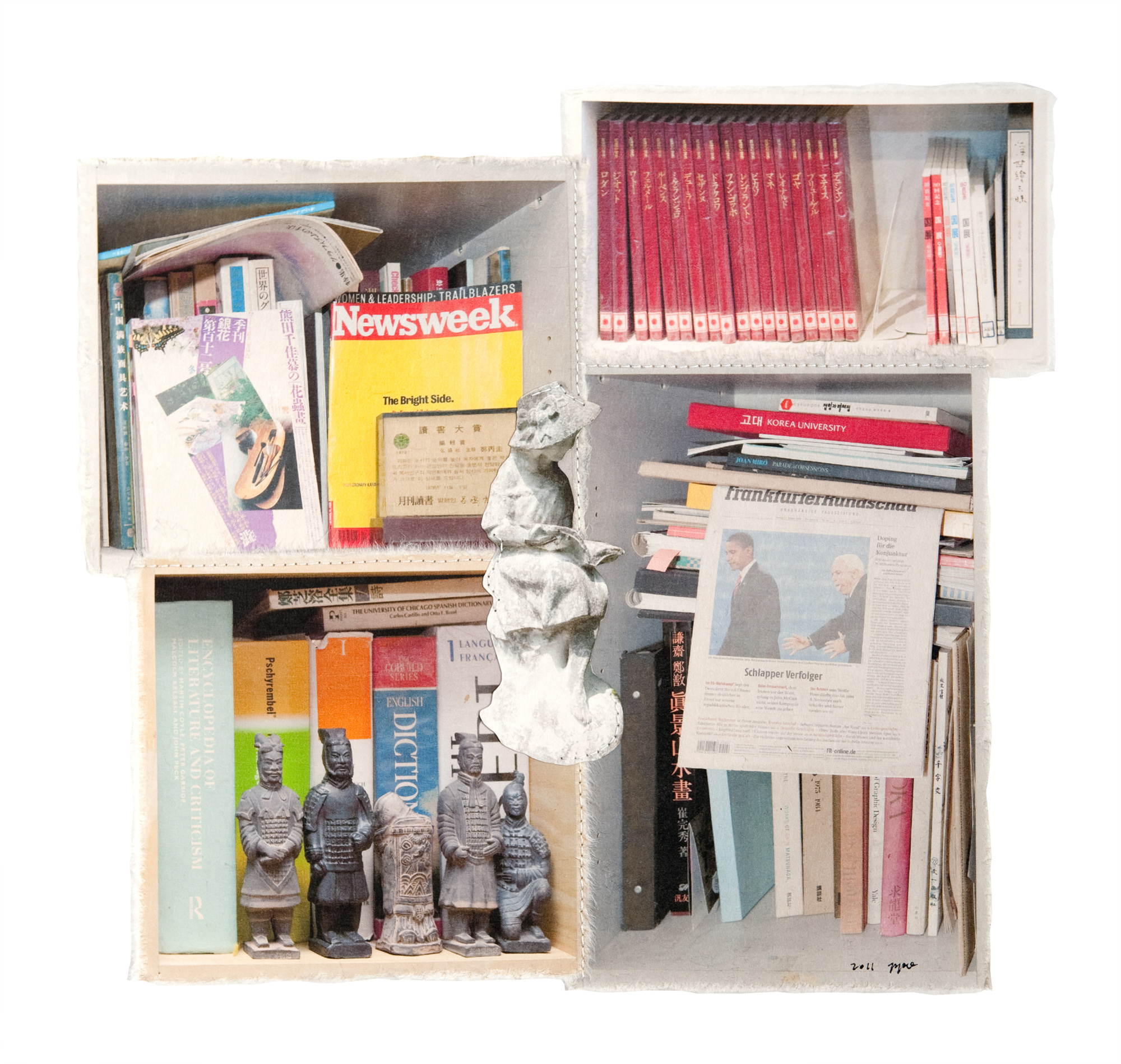 책가도126_프린트된 한지에 손바느질_32cm×35cm_2011