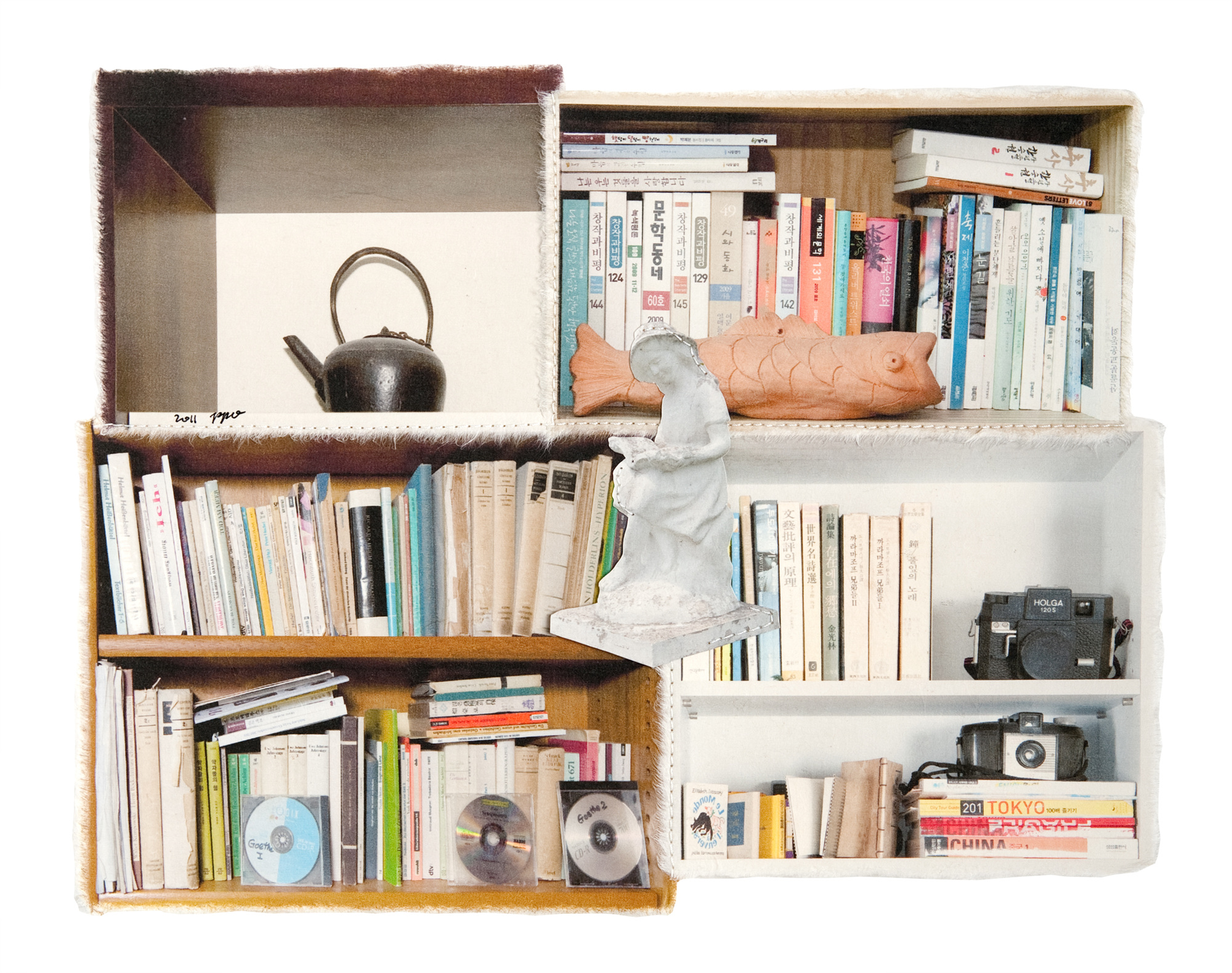 책가도127_프린트된 한지에 손바느질_28cm×36cm_2011