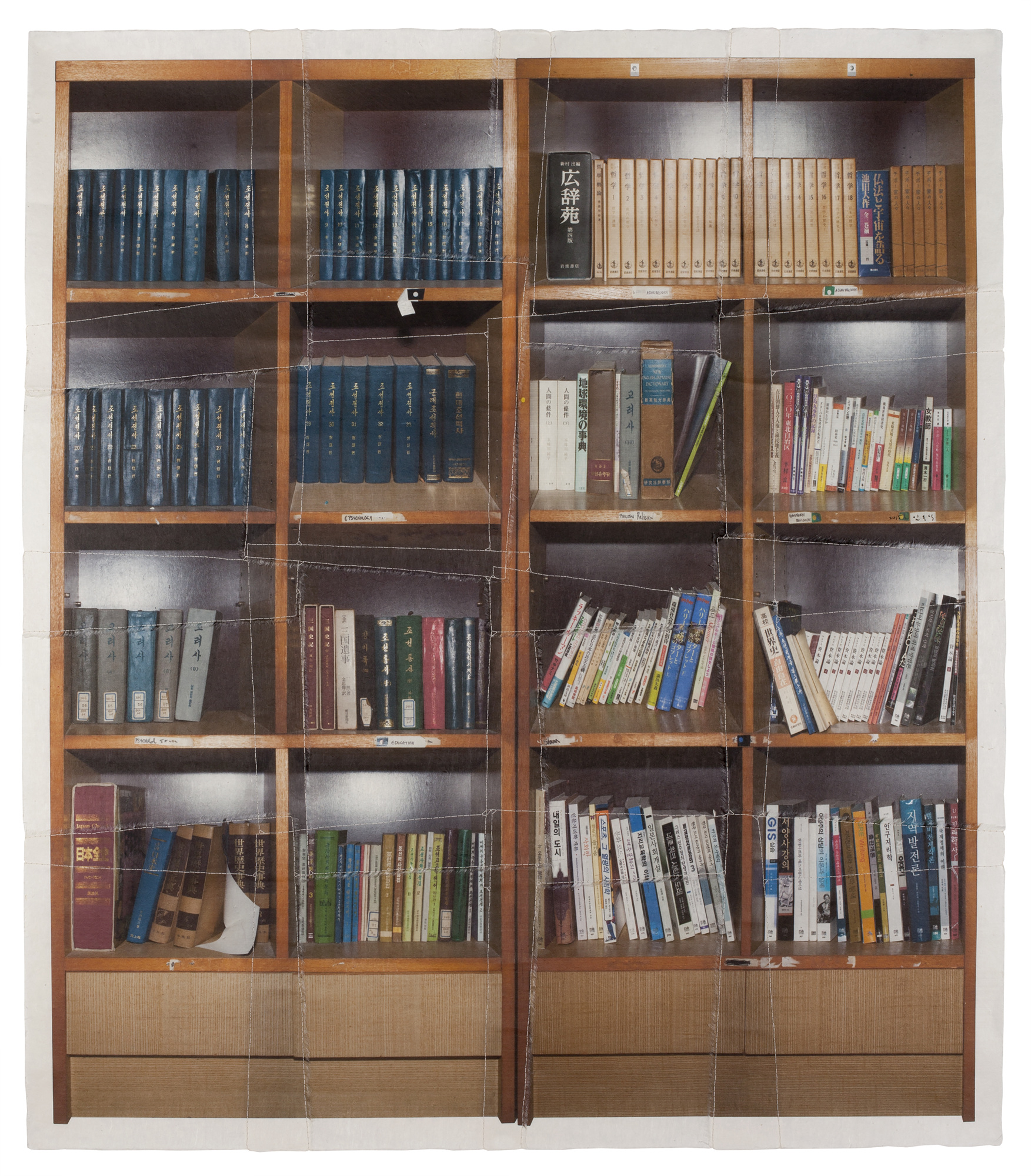 책가도135_프린트된 한지에 손바느질_123cm×107cm_2015