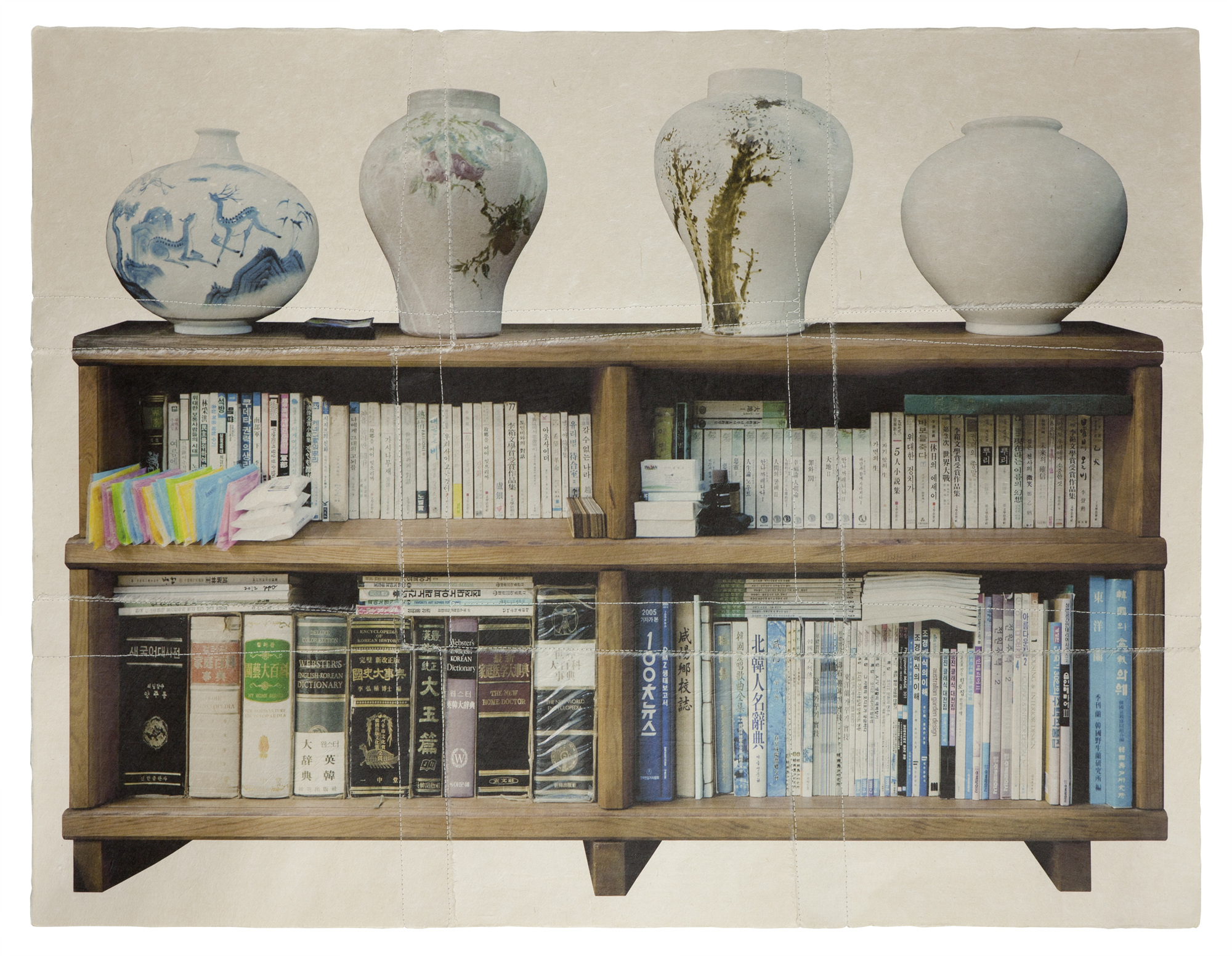 책가도149_프린트된 한지에 손바느질_78cm×101cm_2012