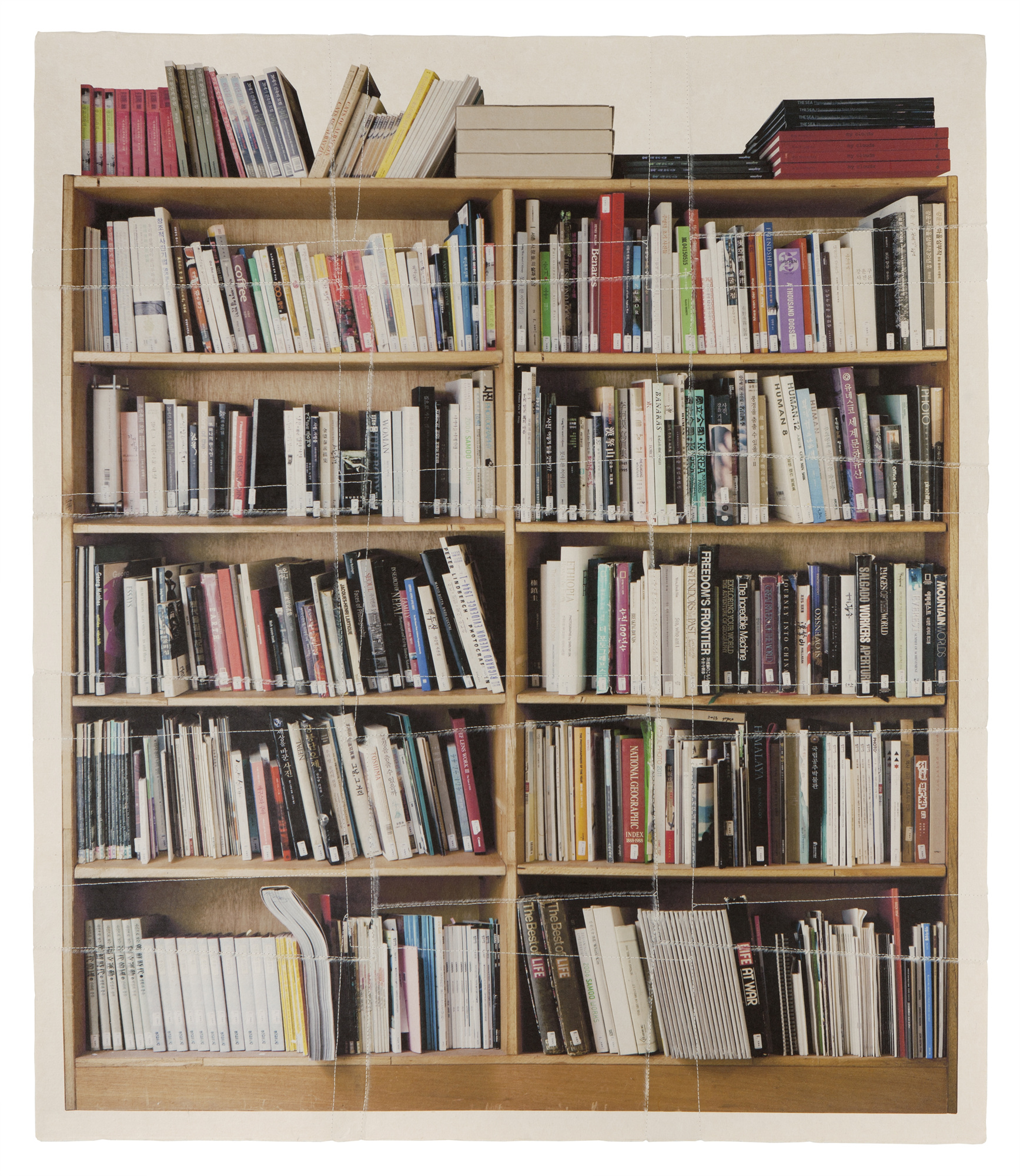 책가도153_프린트된 한지에 손바느질_117cm×101cm_2013