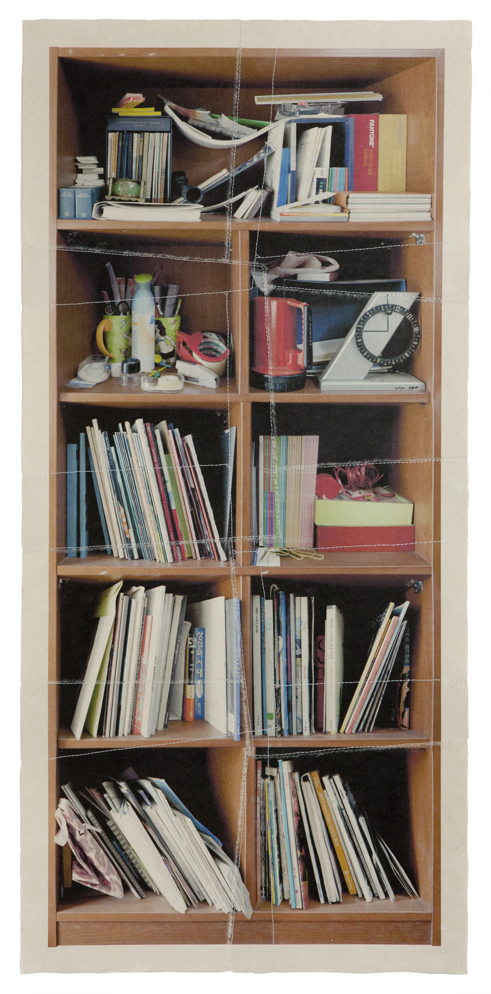 책가도170_프린트된 한지에 손바느질_110cm×52cm_2012