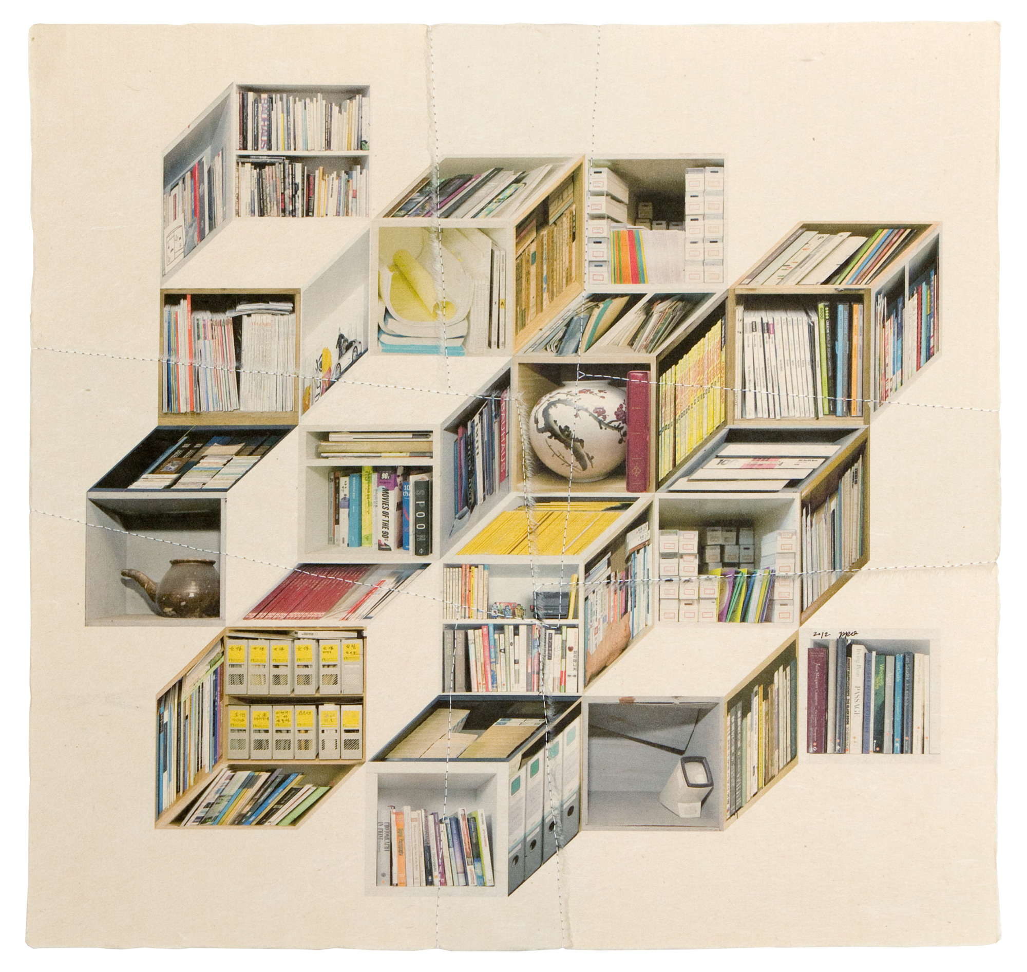 책가도175_프린트된 한지에 손바느질_53cm×53cm_2012