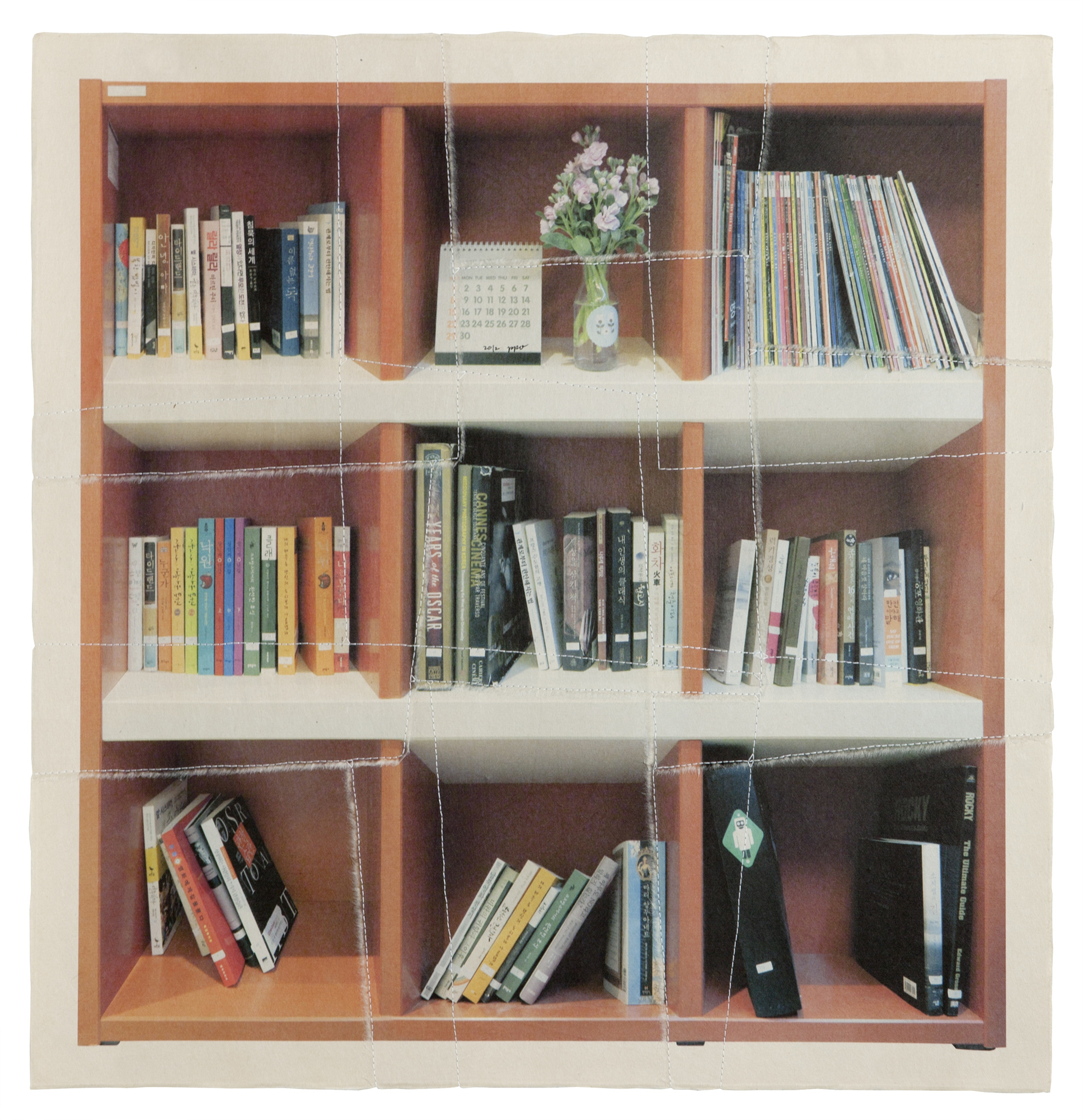 책가도179_프린트된 한지에 손바느질_71cm×70cm_2012