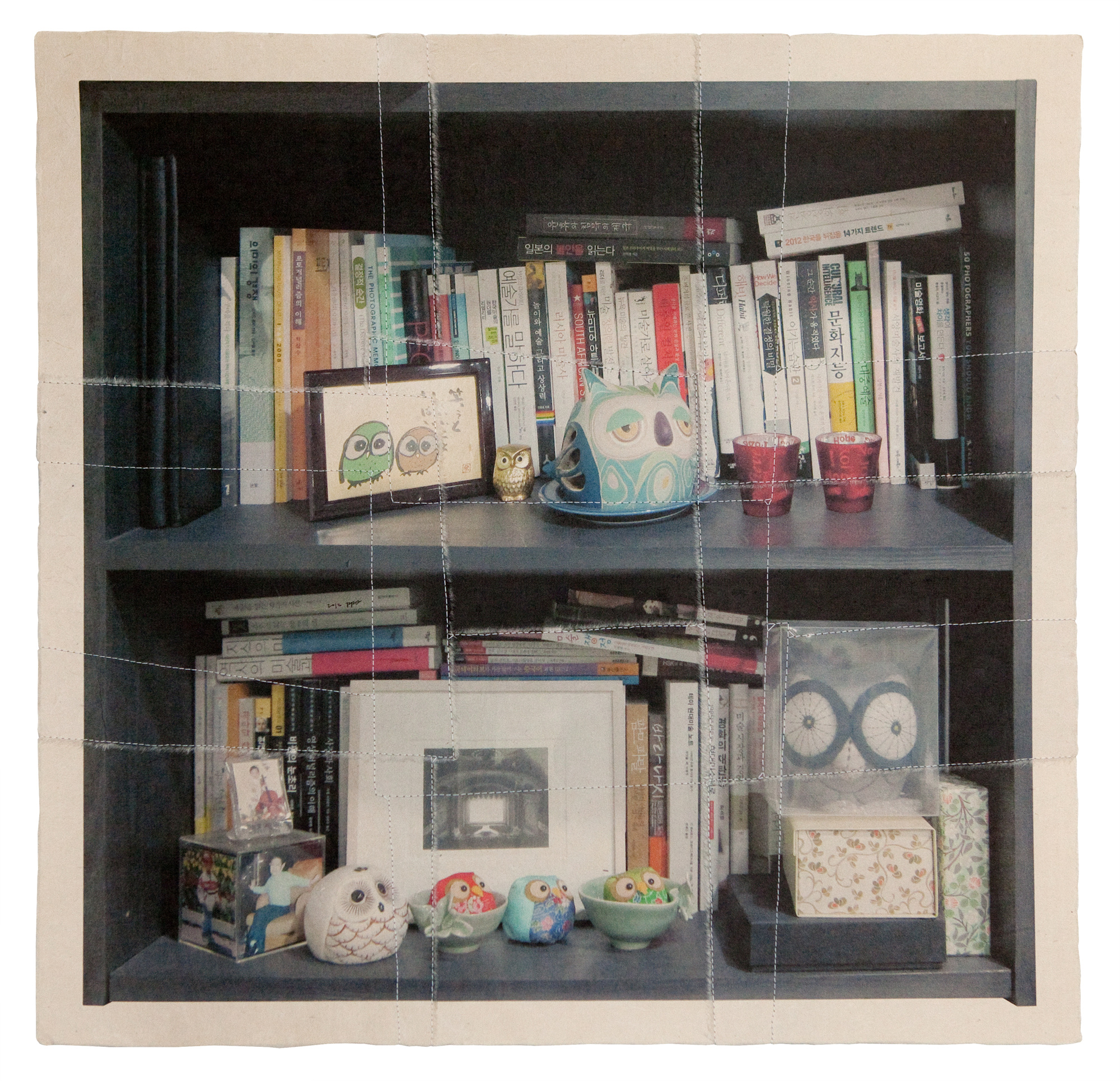 책가도180_프린트된 한지에 손바느질_71cm×74cm_2012