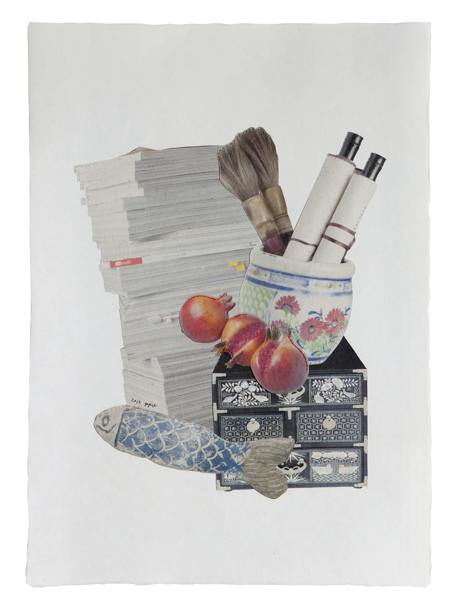 책가도196_프린트된 한지에 손바느질_60cm×43cm_2012