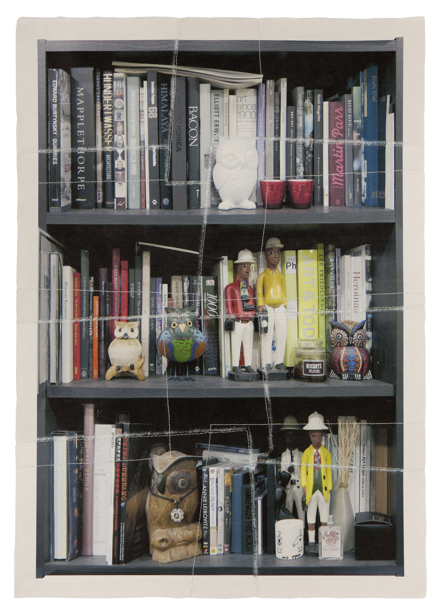 책가도220_프린트된 한지에 손바느질_84cm×60cm_2013