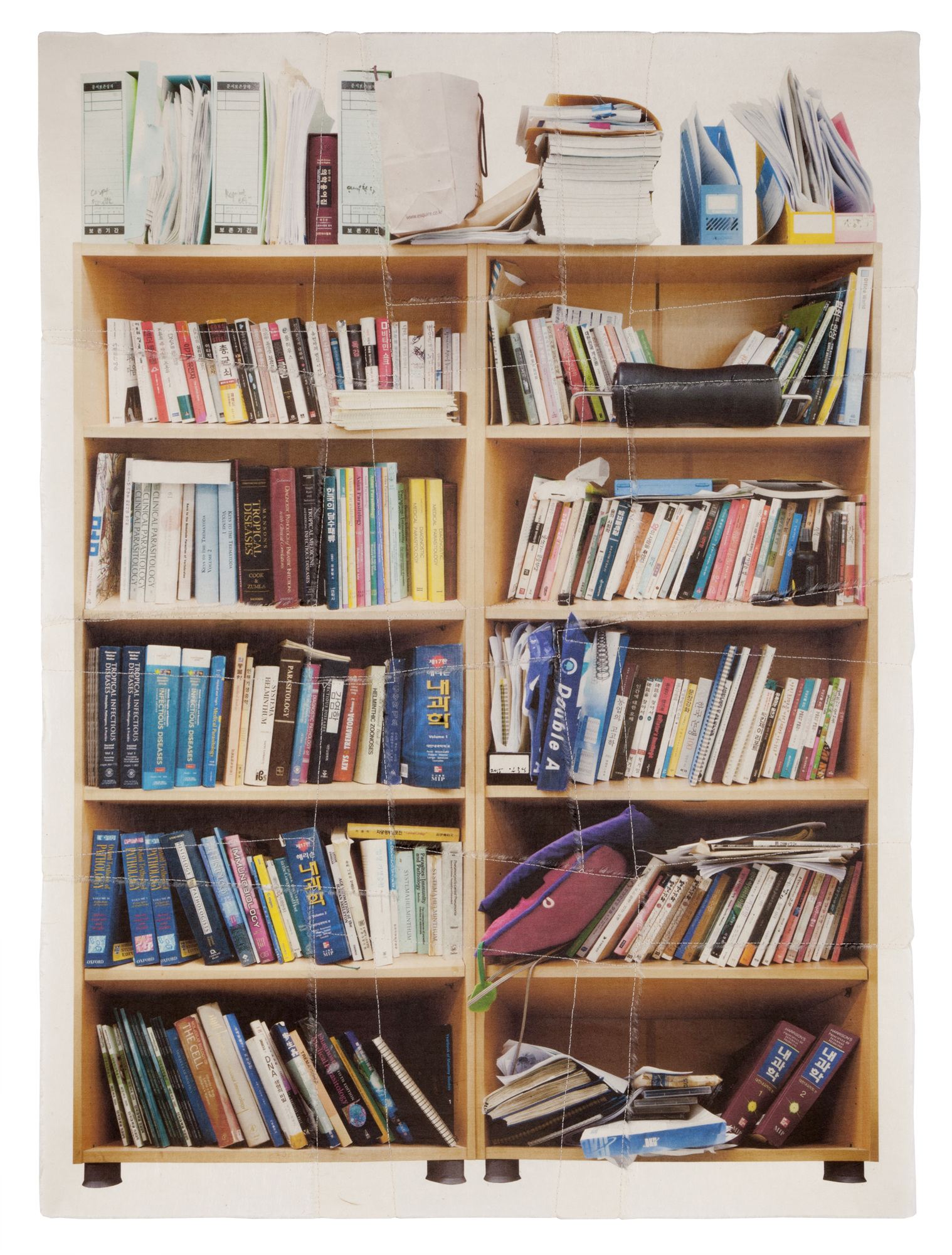 책가도262_프린트된 한지에 손바느질_108cm×80cm_2015