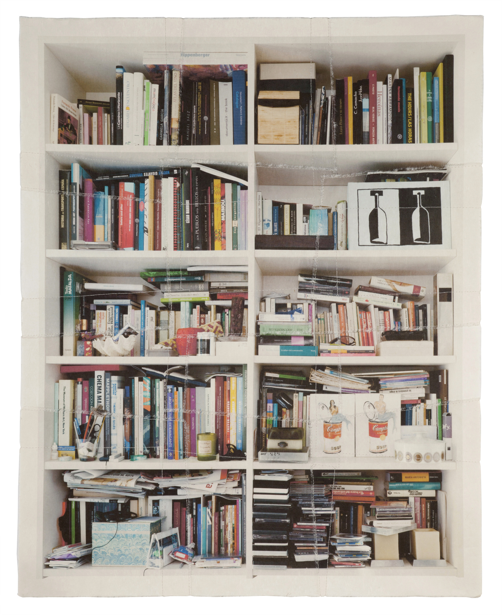 책가도270_프린트된 한지에 손바느질_99cm×80cm_2015