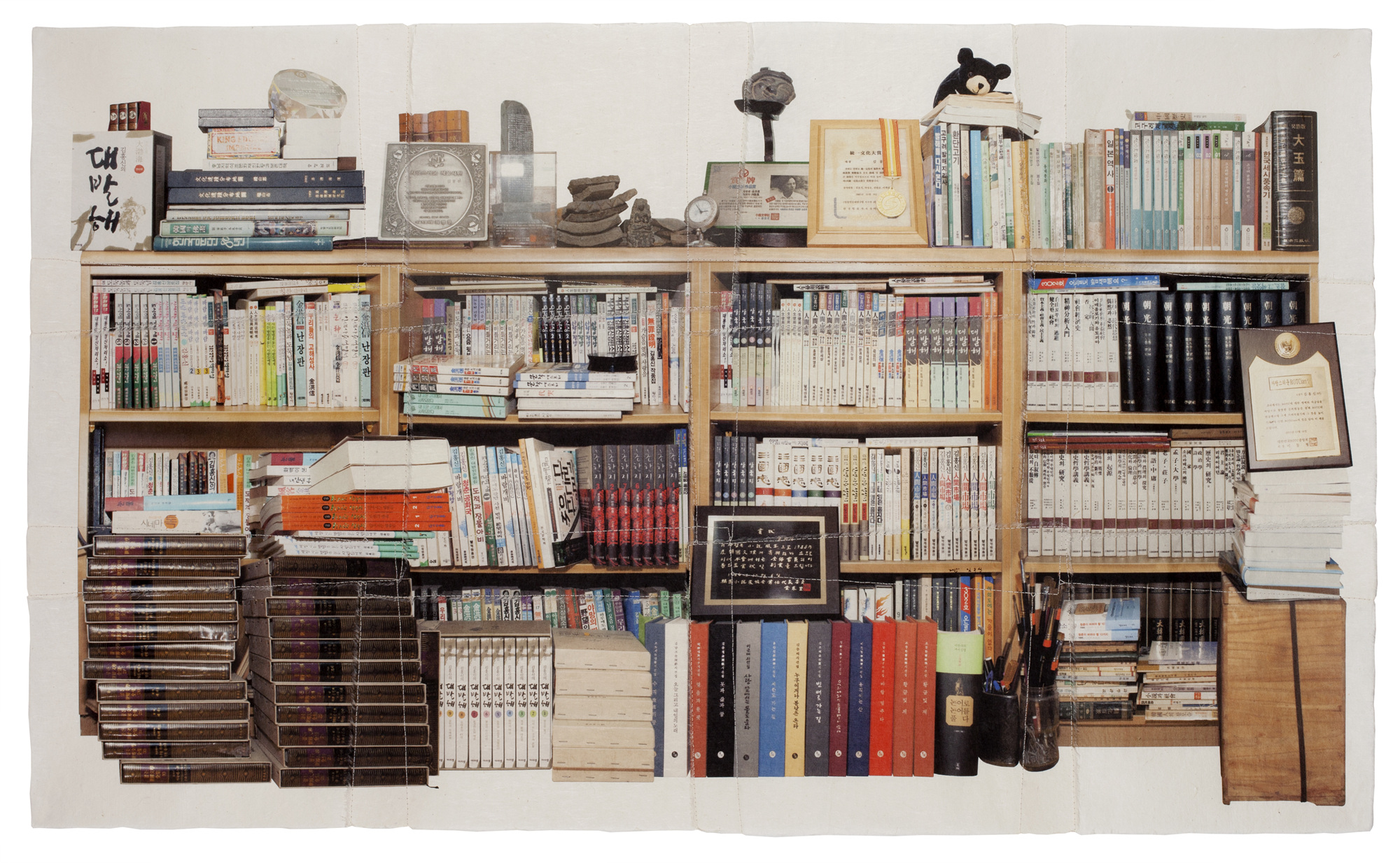 책가도283_프린트된 한지에 손바느질_79cm×135cm_2015