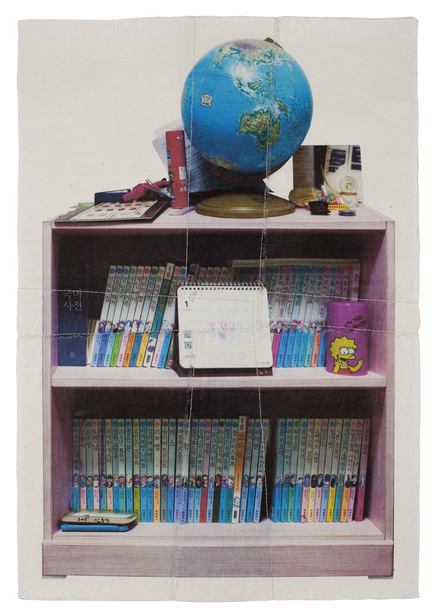 책가도287_프린트된 한지에 손바느질_72cm×49cm_2015