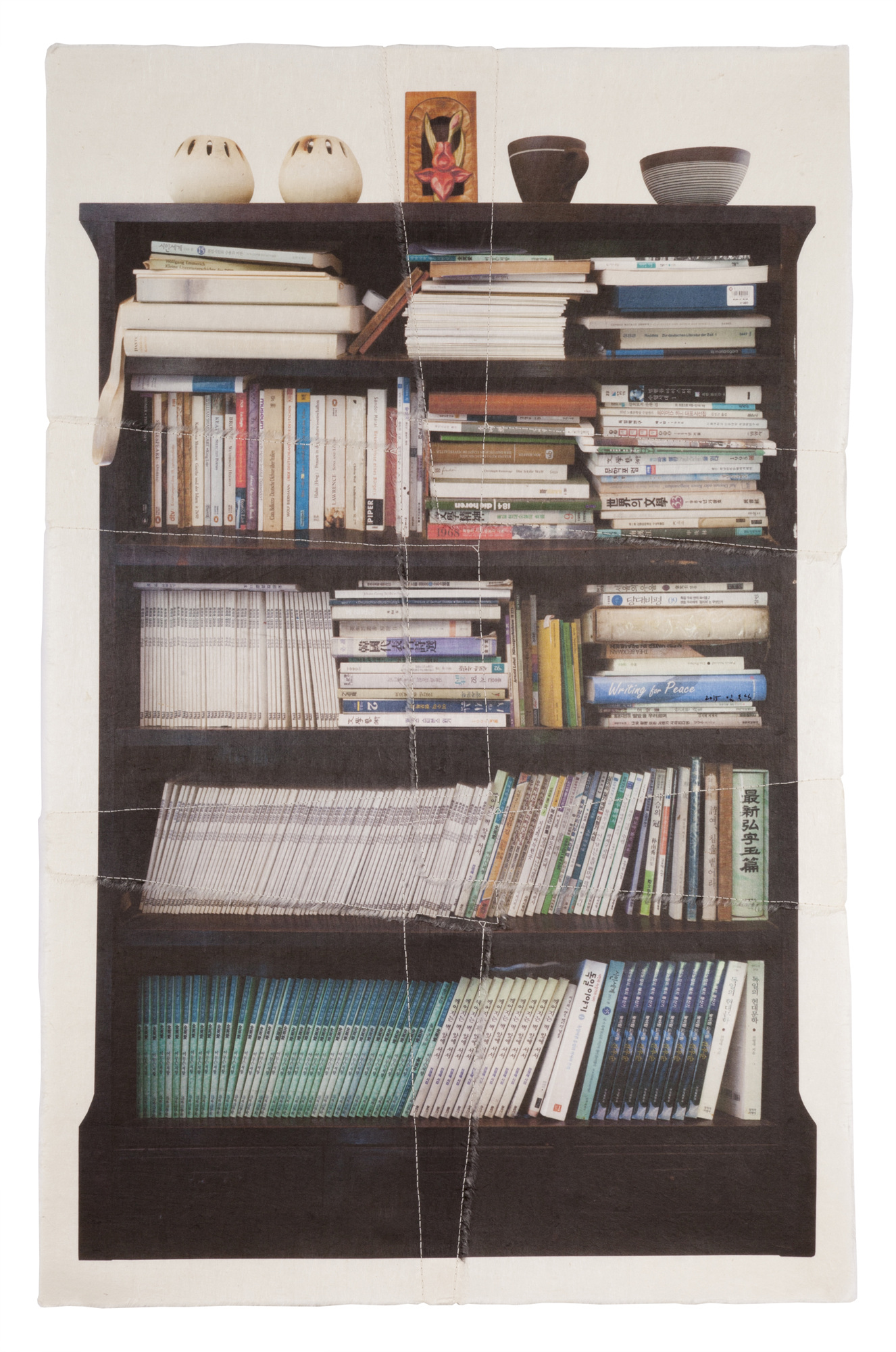 책가도300_프린트된 한지에 손바느질_88cm×57cm_2015