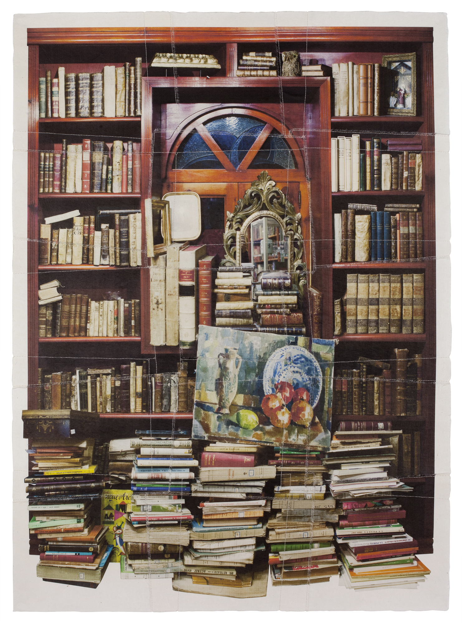 책가도312_프린트된 한지에 손바느질_138cm×100cm_2015