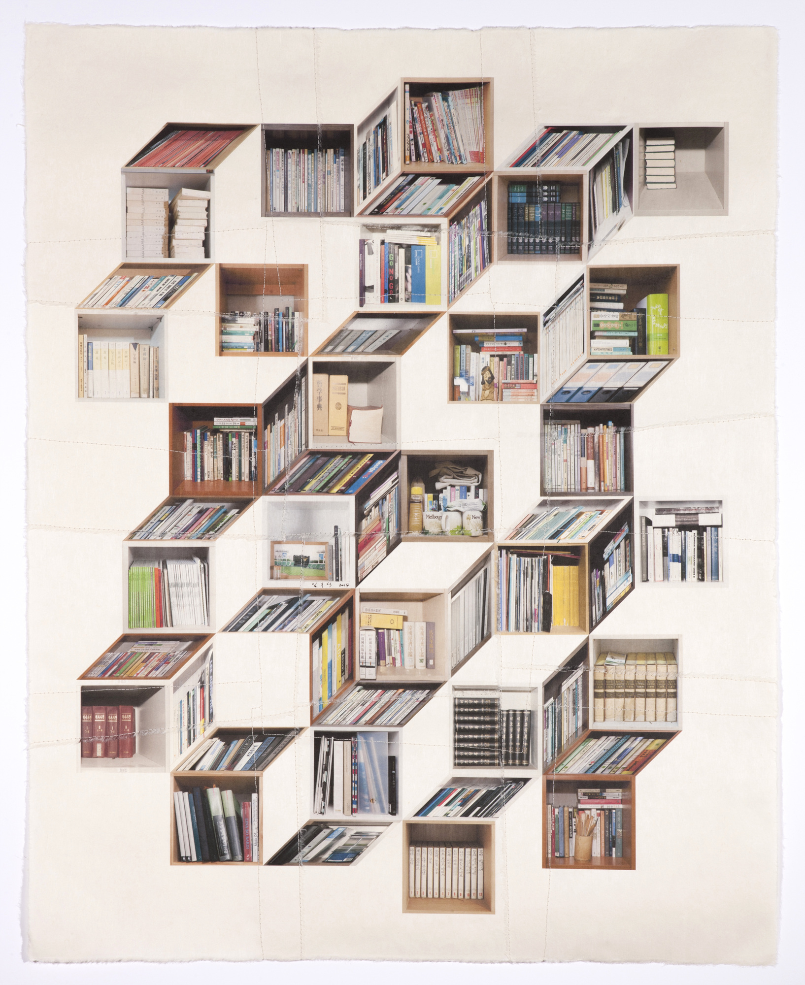 책가도321_100cmX80cm_프린트된 한지에 손바느질_2014