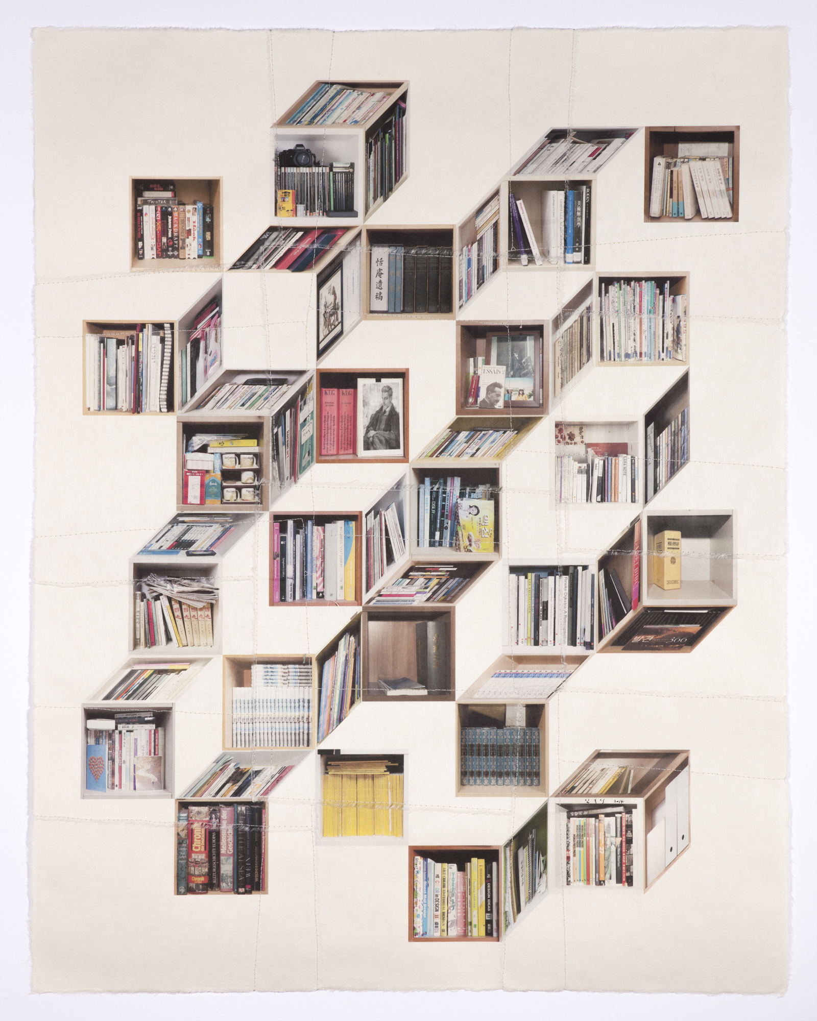 책가도322_100cmX80cm_프린트된 한지에 손바느질_2014