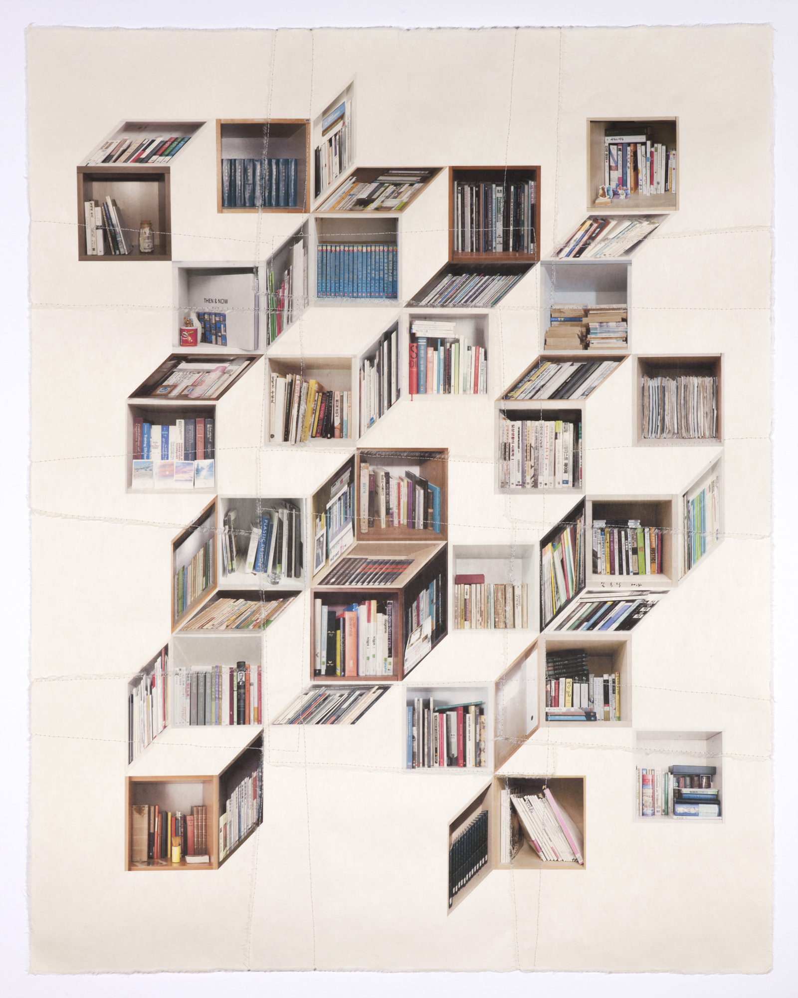 책가도323_100cmX80cm_프린트된 한지에 손바느질_2014