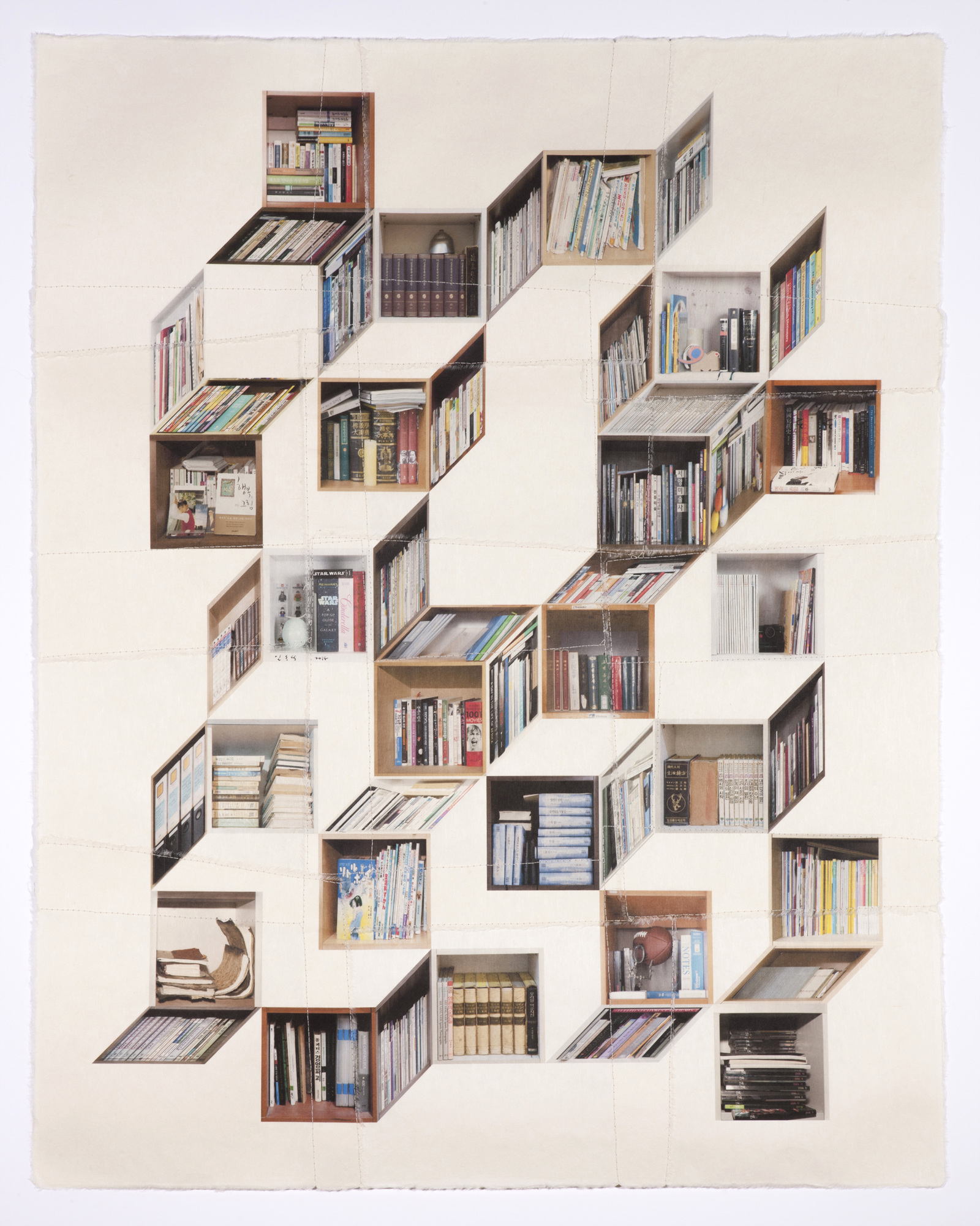 책가도324_100cmX80cm_프린트된 한지에 손바느질_2014