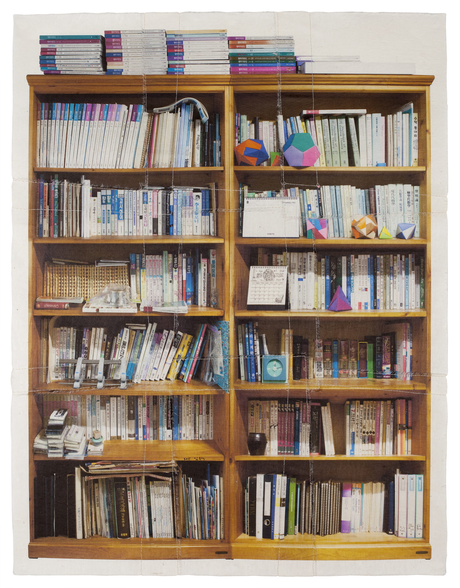 책가도334_프린트된 한지에 손바느질_103cm×79cm_2015