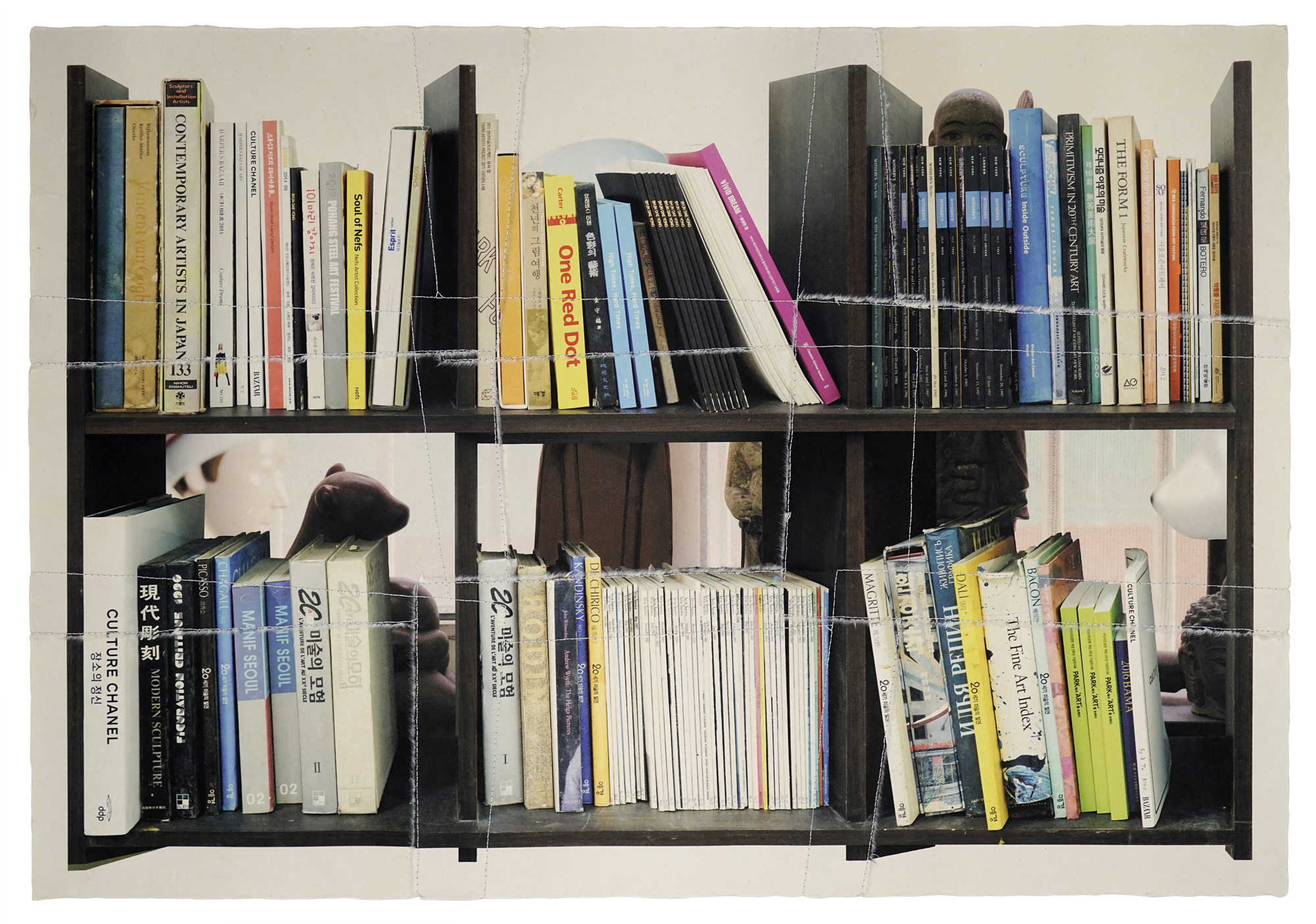 책가도367_프린트된 한지에 손바느질_70cm×100cm_2016