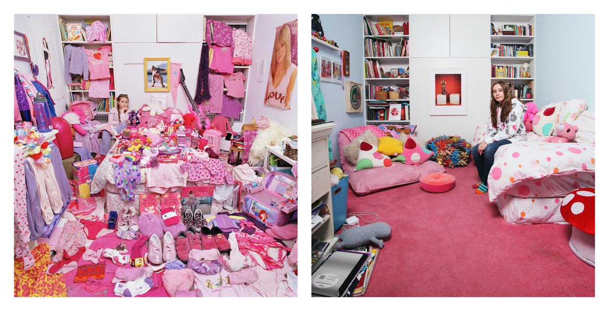 핑크 프로젝트 I - 로라와 로라의 핑크&보라색 물건들, 라이트 젯 프린트, 76x76cm, 2006. 핑크 프로젝트  II - 로라 방의 로라, 라이트 젯 프린트, 76x76cm, 2009