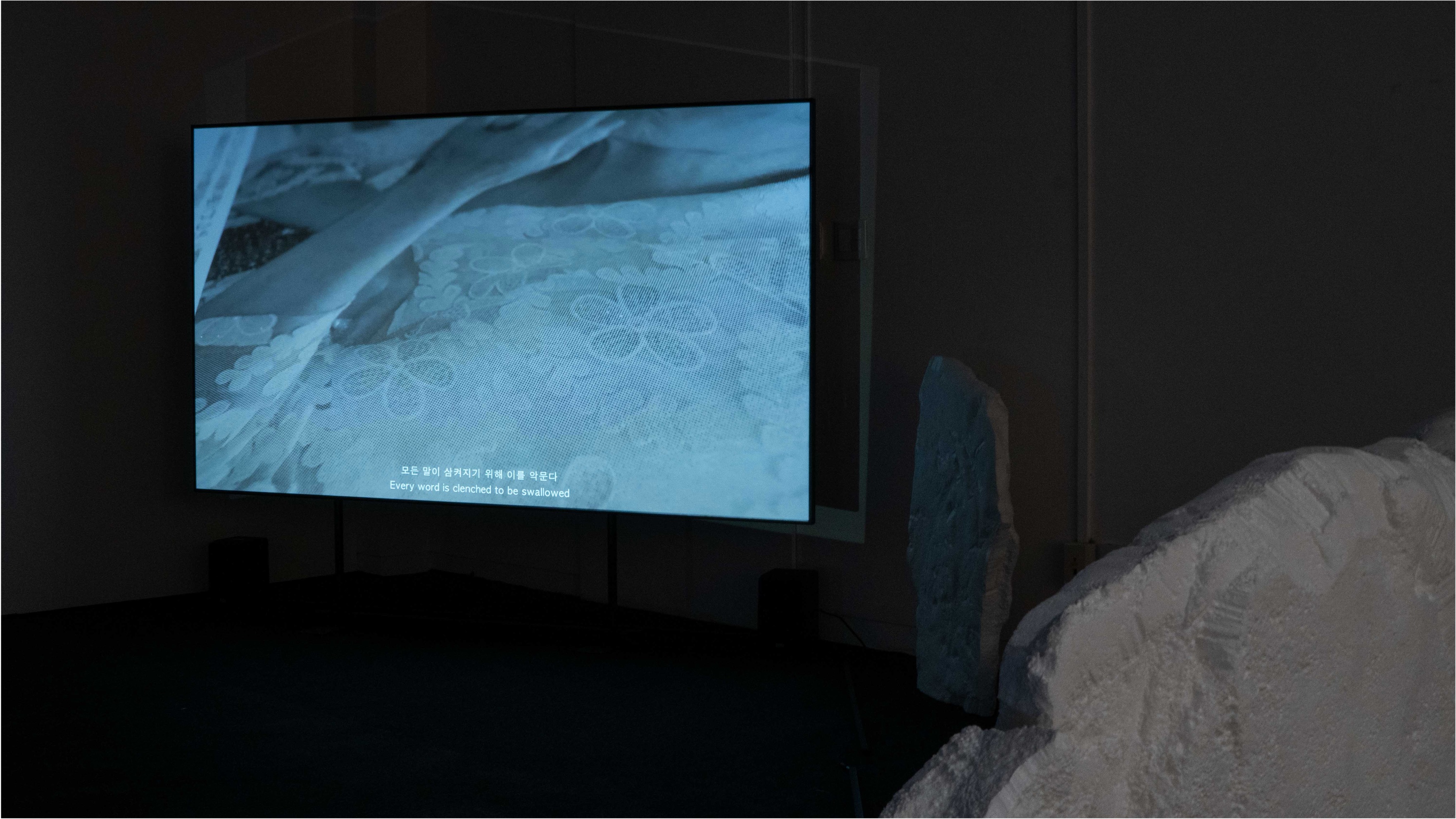 내일 건네줄 사과, 2024, 비디오, 단채널 비디오, 컬러, 사운드, 20분, 설치 전경.